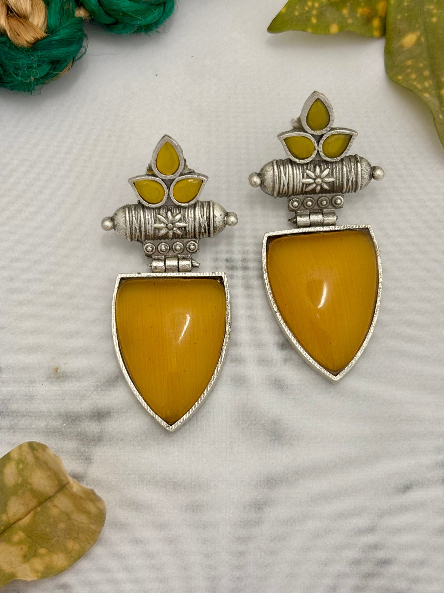 Aadhira Silver Drop Earrings Yellow Drops