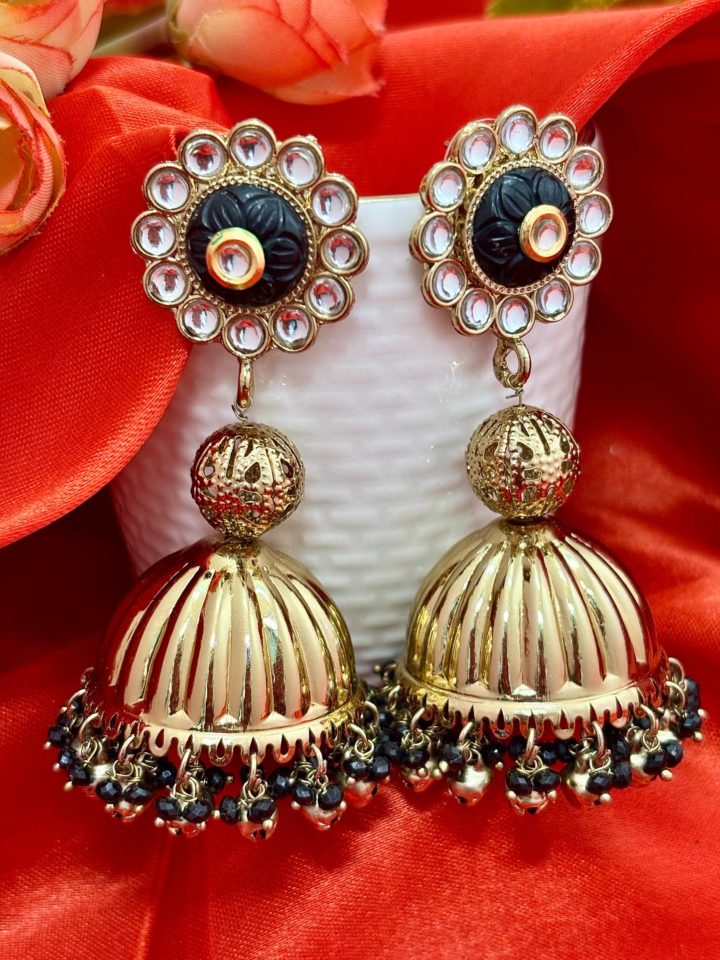Meher Kundan Wedding and Ethnic Jhumka (Black)