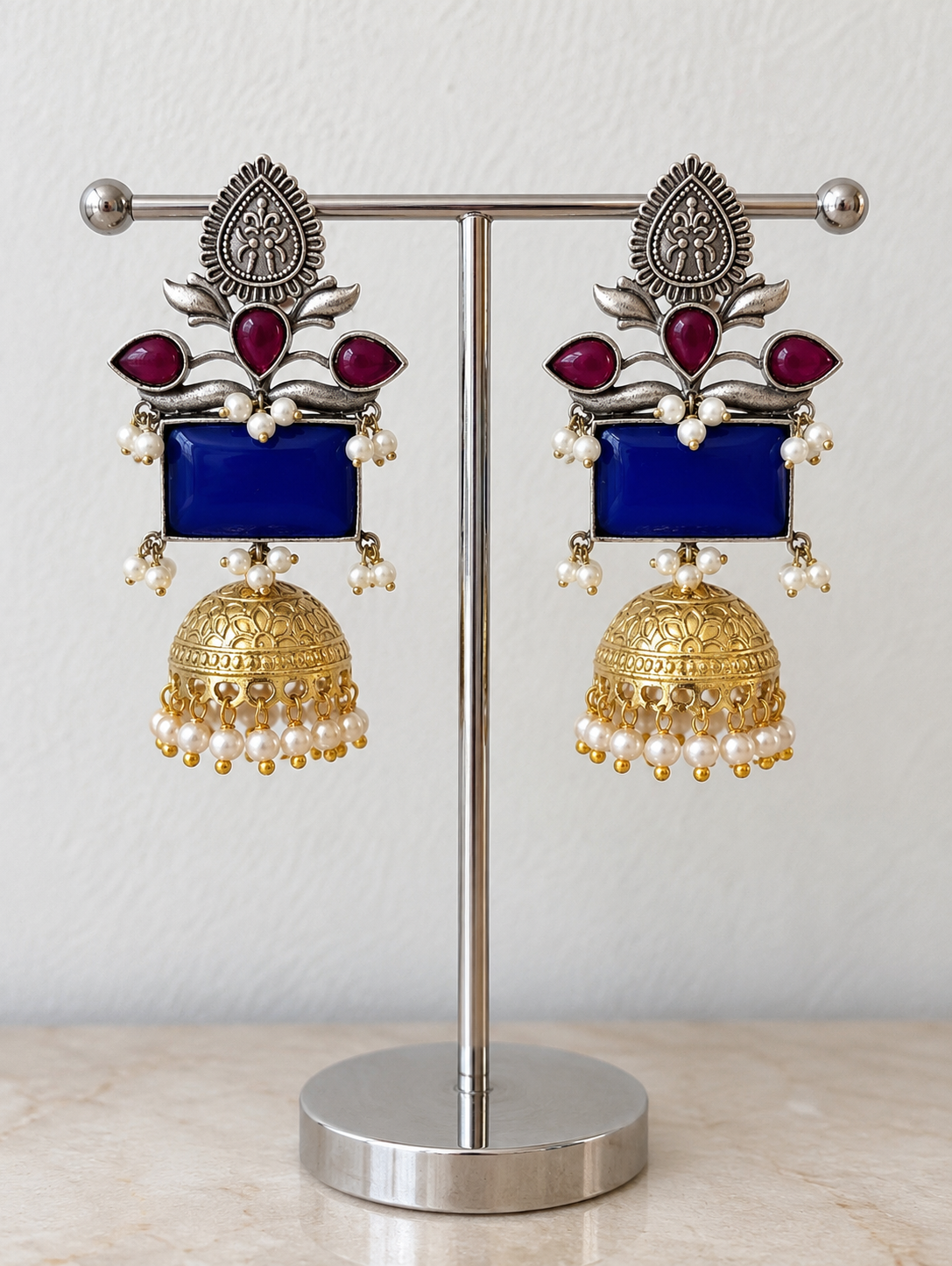 Vedhika Dual Tone Jhumka (Royal Blue)