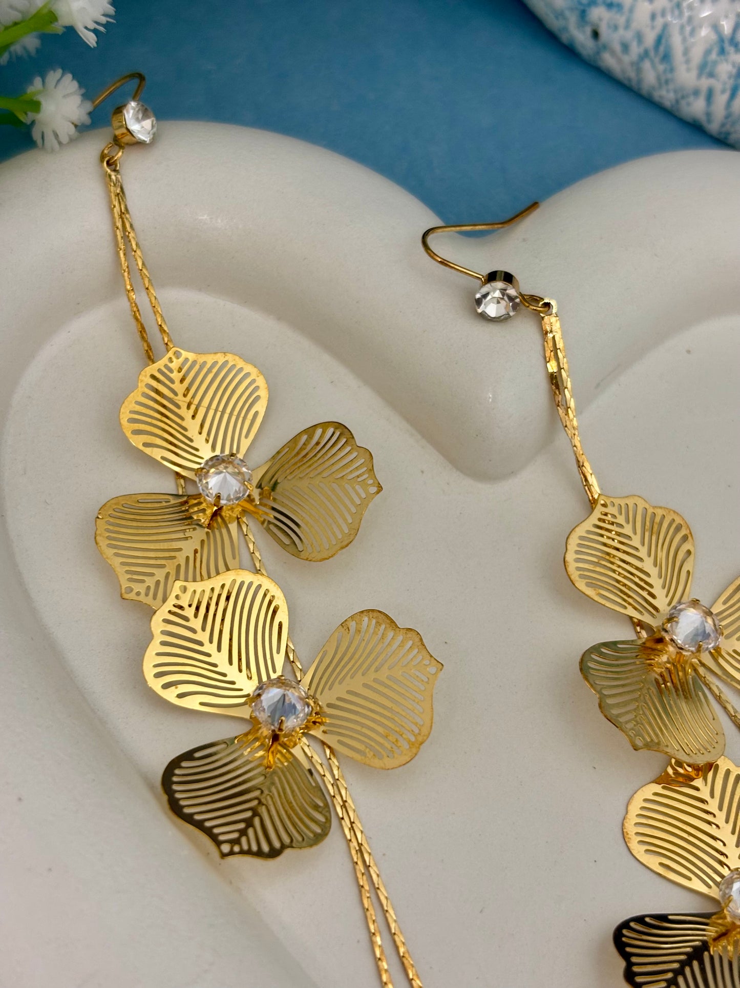 Golden Orchid CZ Drop Earrings