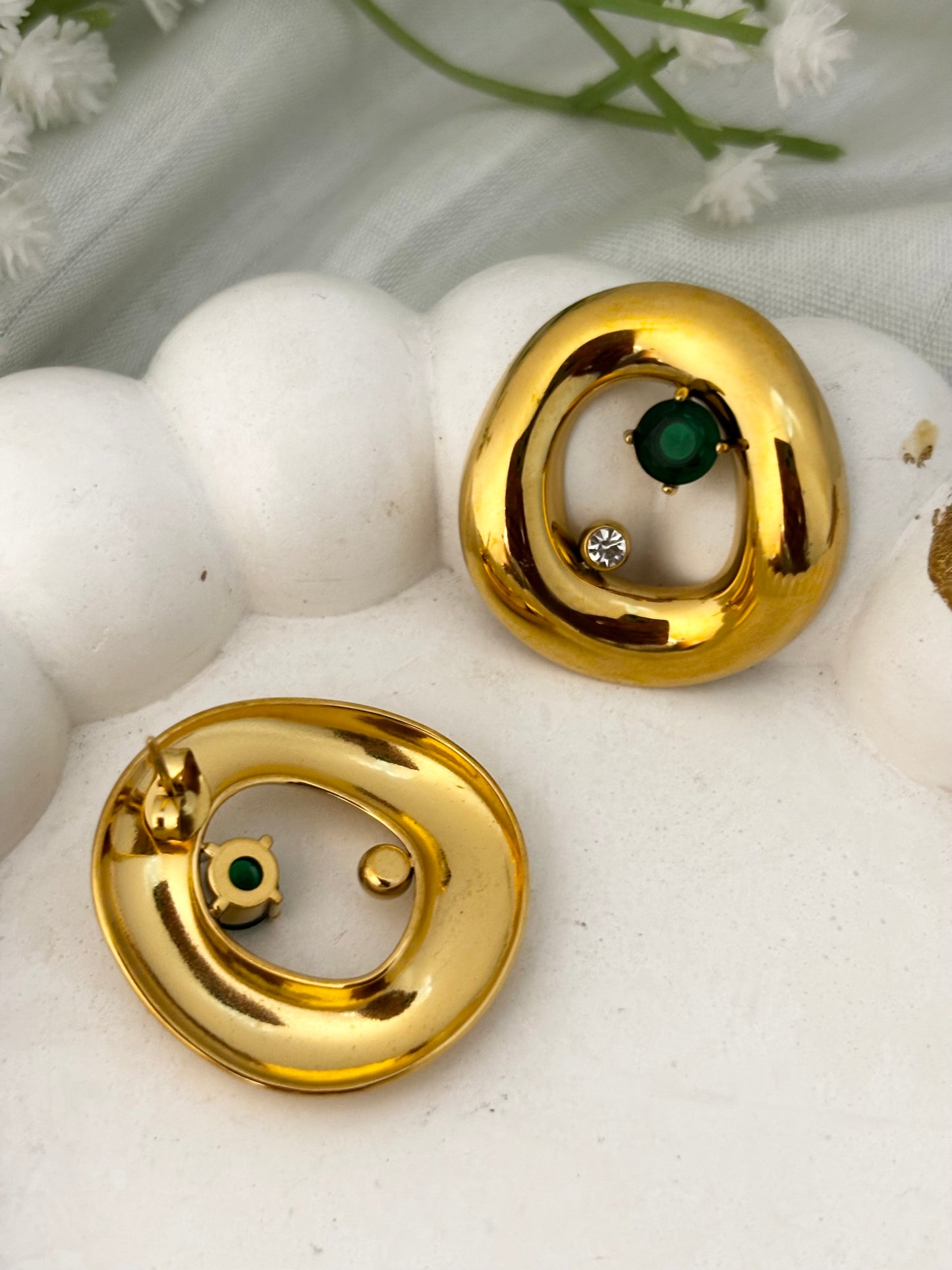 Opal Luxe | Anti Tarnish Chunky Round Studs with Emerald Zircon