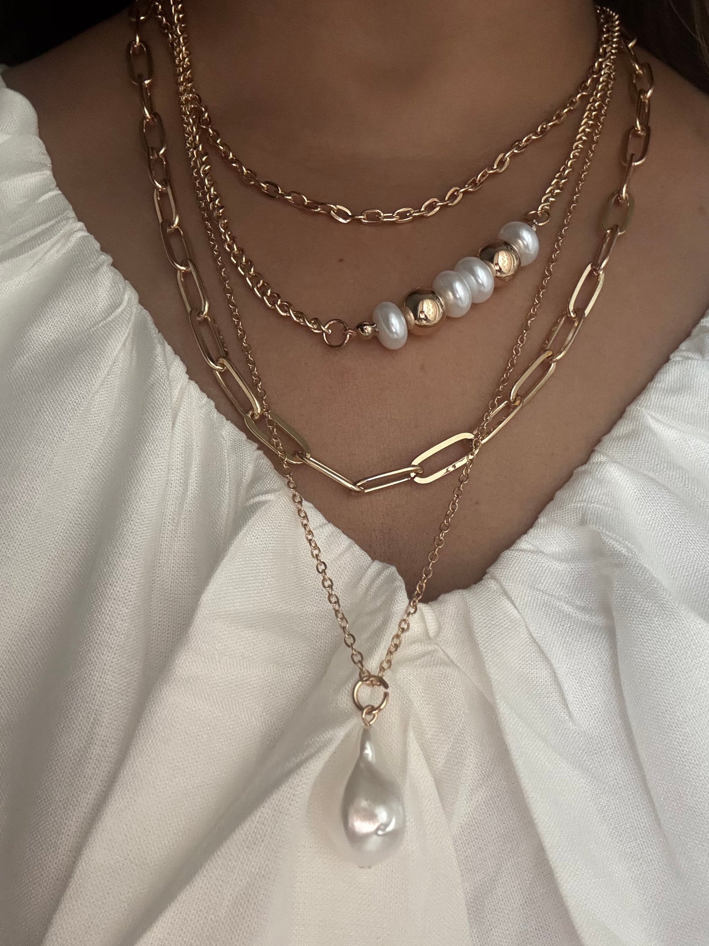 Fresh Water Pearl Luna Luxe 4 Layered Necklace | Anti Tarnish Gold Plated
