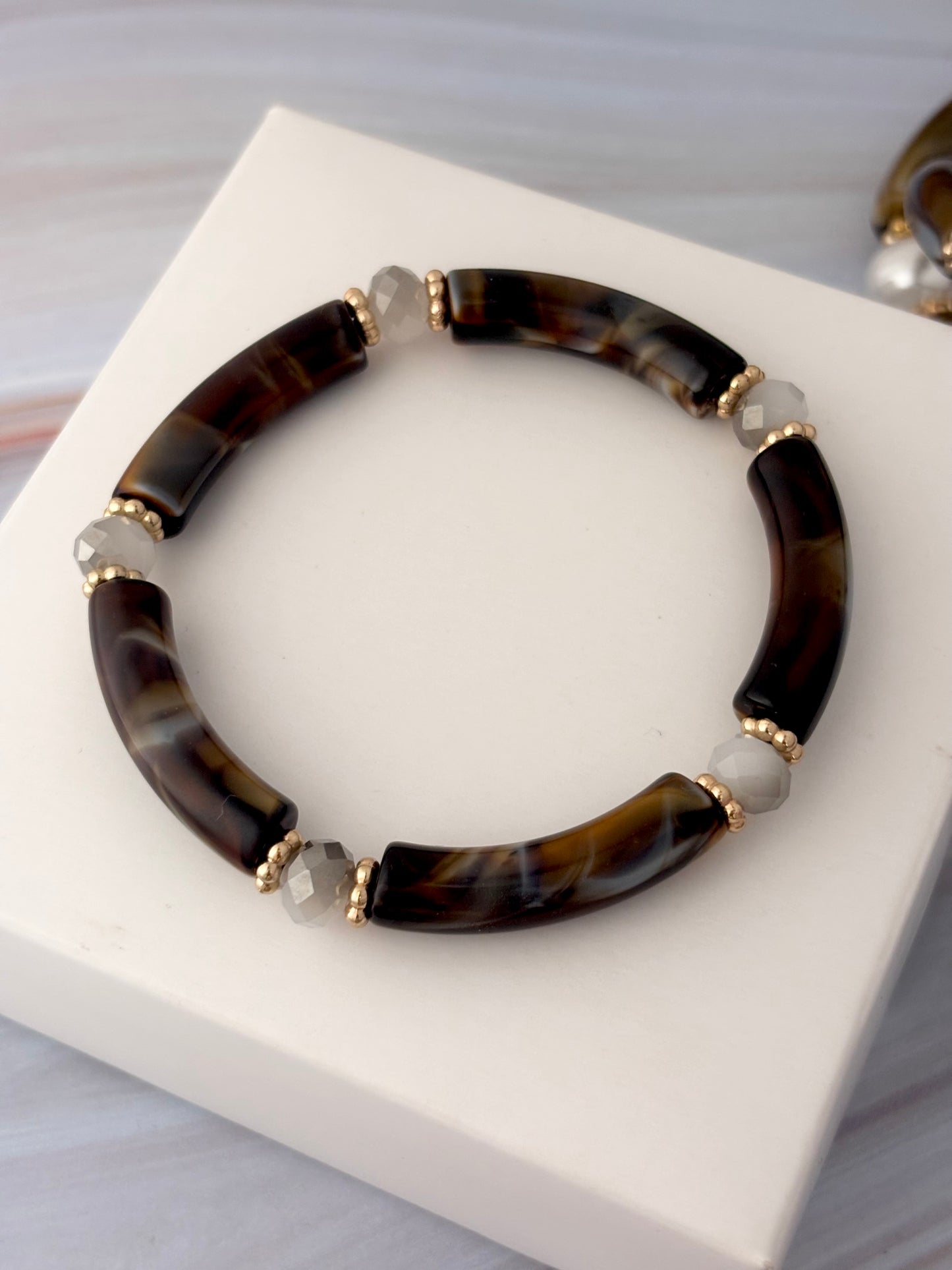 3 Piece Mocha Pearl Acrylic Bracelet Stack | All size