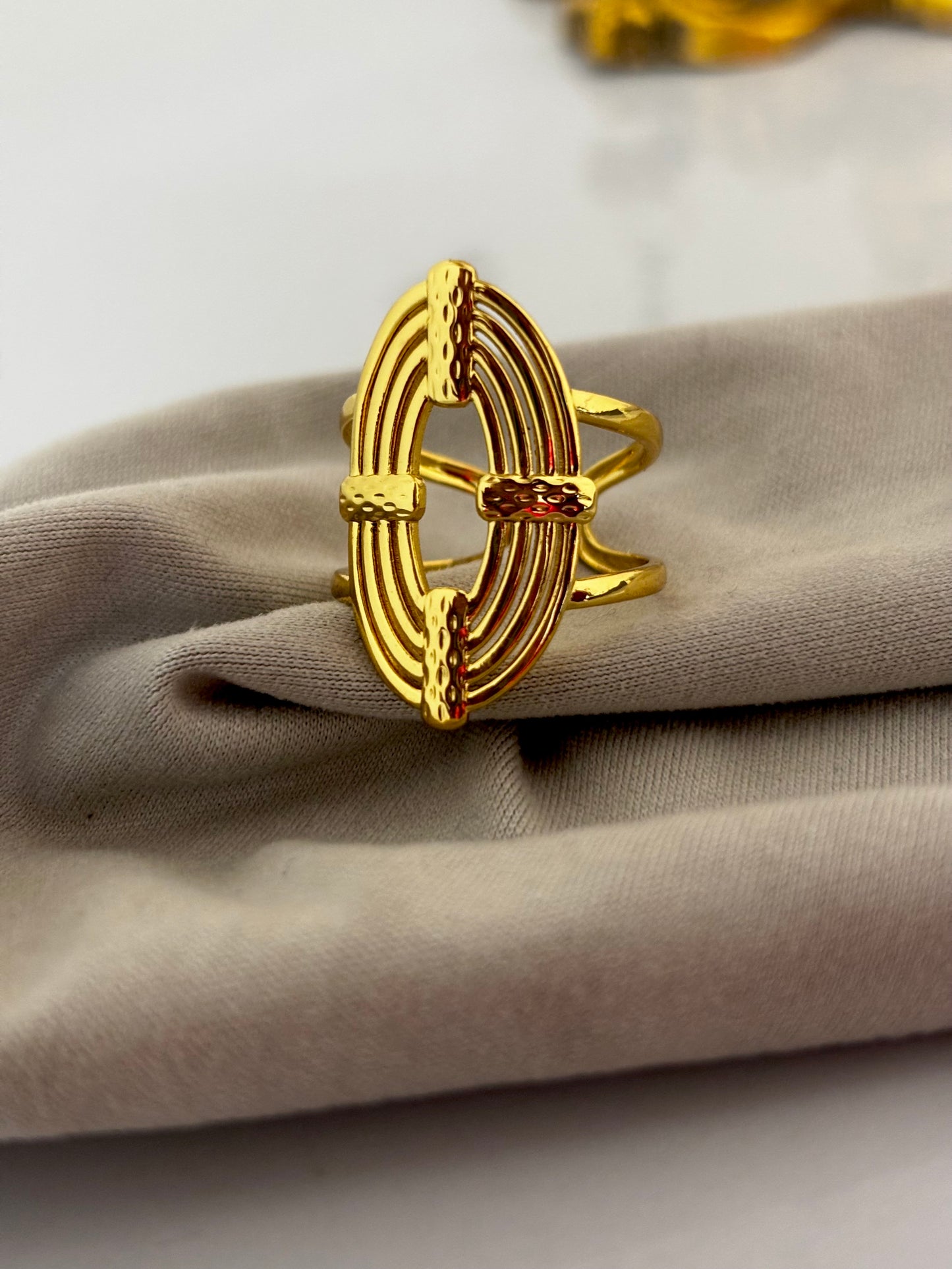 Solar Kiss - Anti-Tarnish Gold Plated Oval Statement Ring