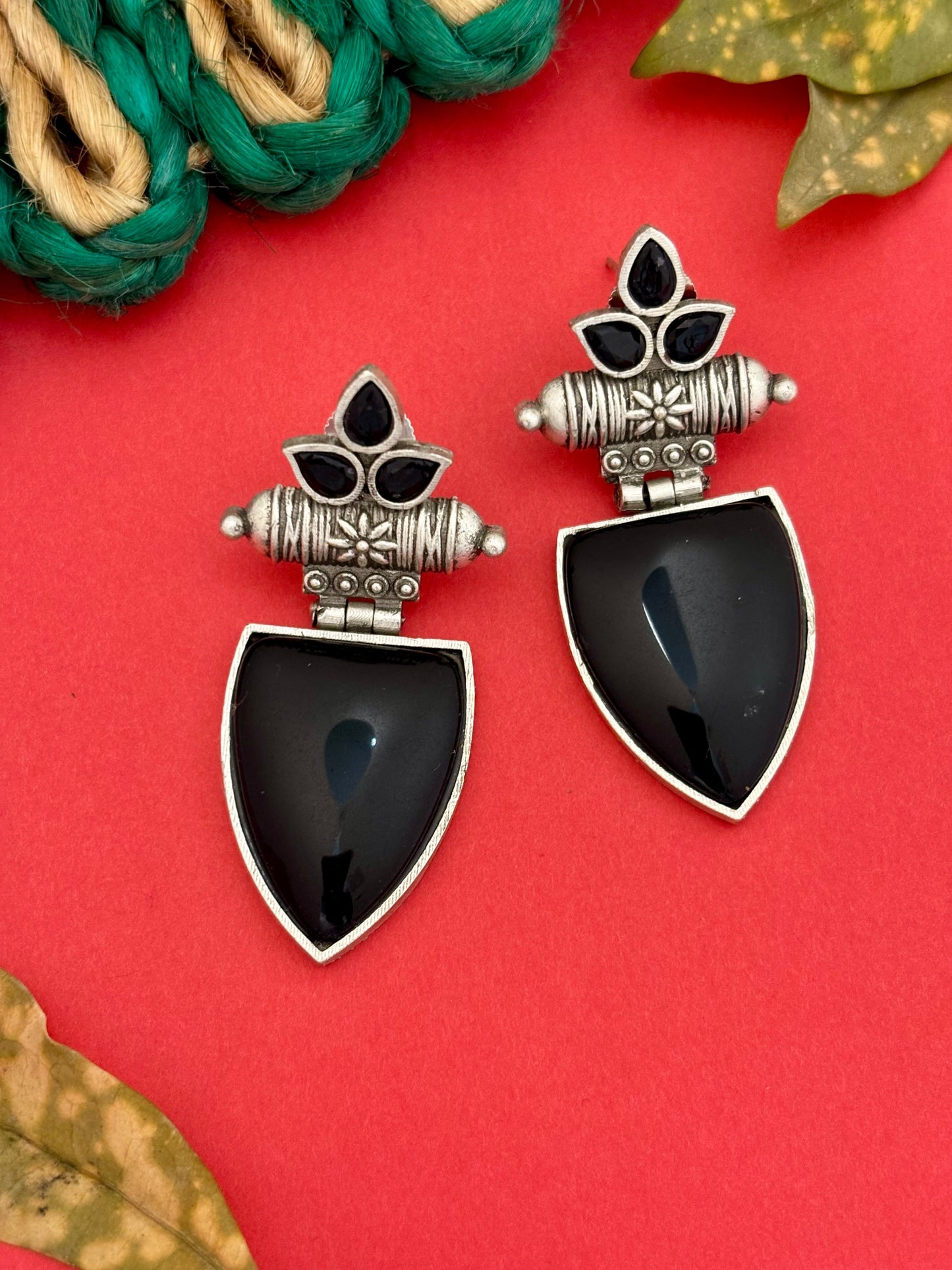 Aadhira Silver Drop Earrings Black Drops