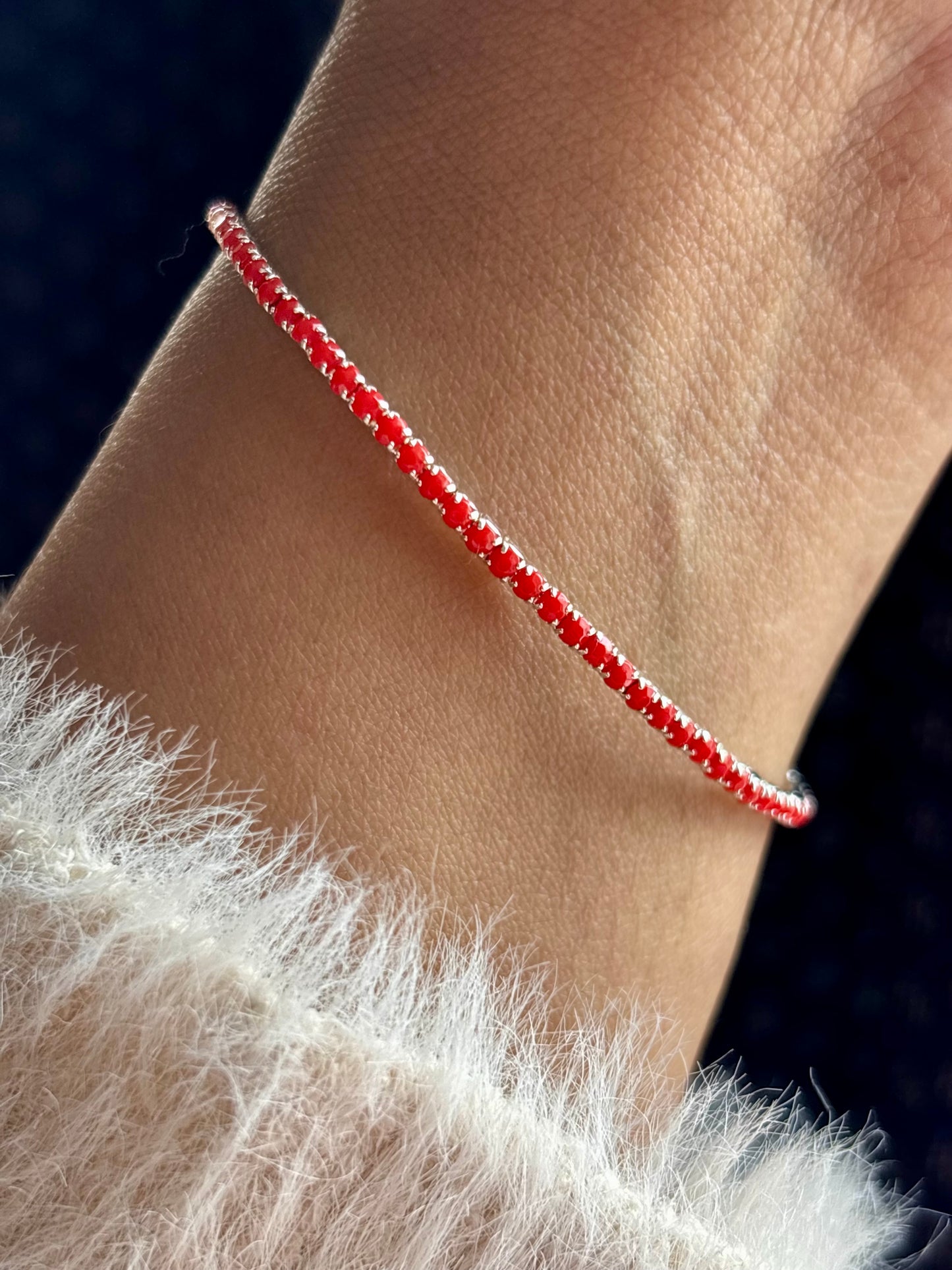 Minimal, Stackable Stretchable Tennis Bracelet (Red)