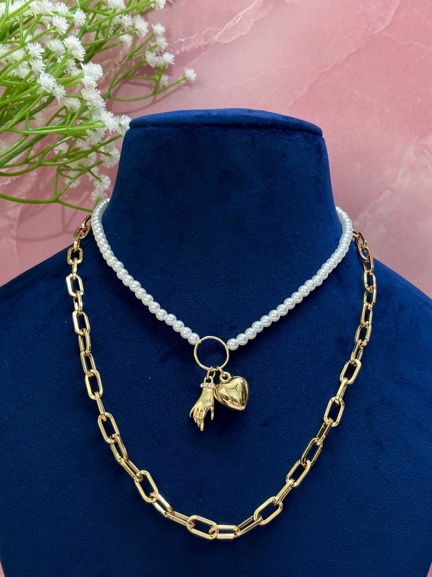 Amora Heart and Hand Layered Necklace Layered Necklace