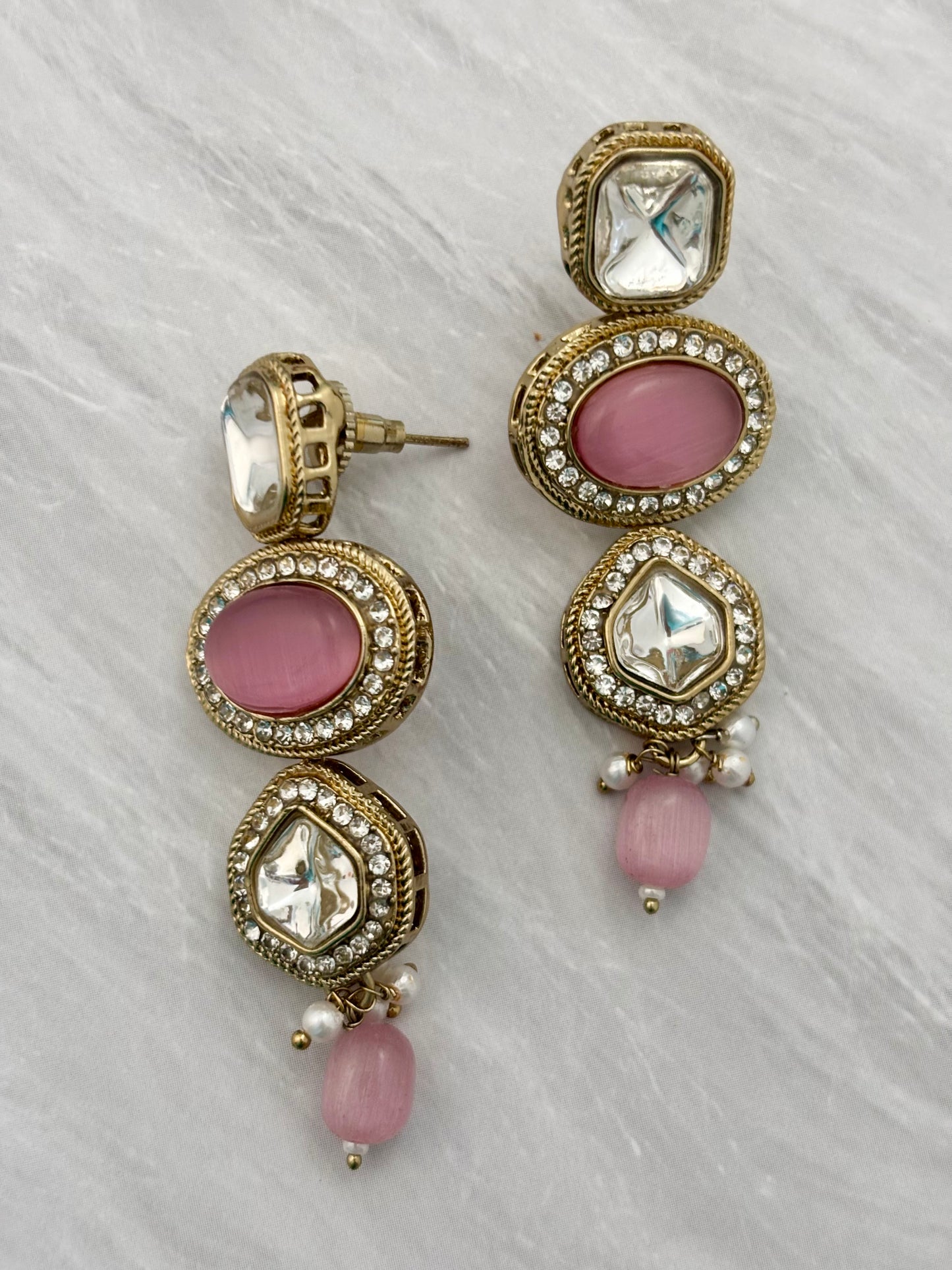 Tanishka Kundan Drop Earrings (Pink)