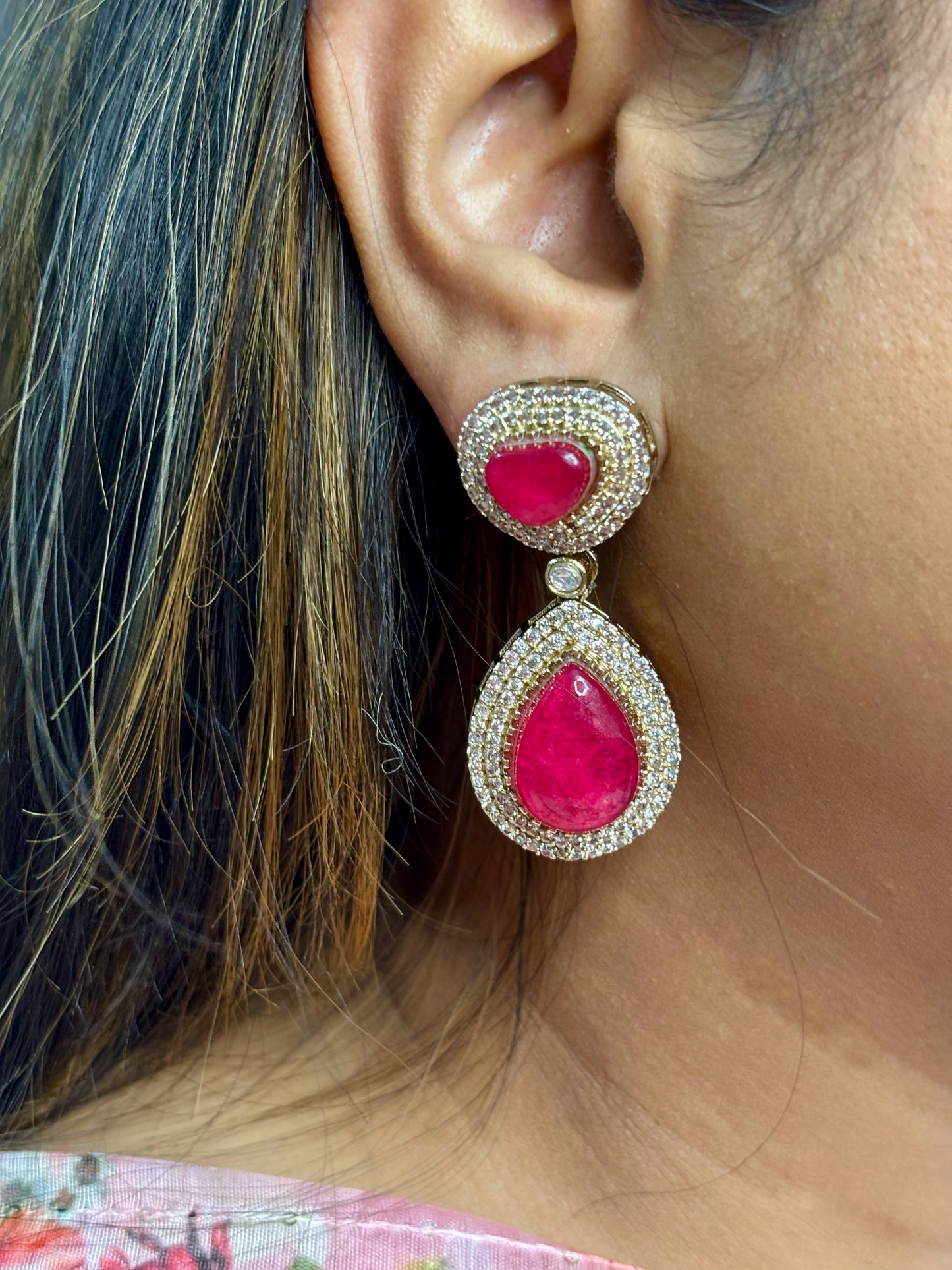 Vaanya Moissanite Drops for Wedding and Party Wear (Fuchsia Pink)