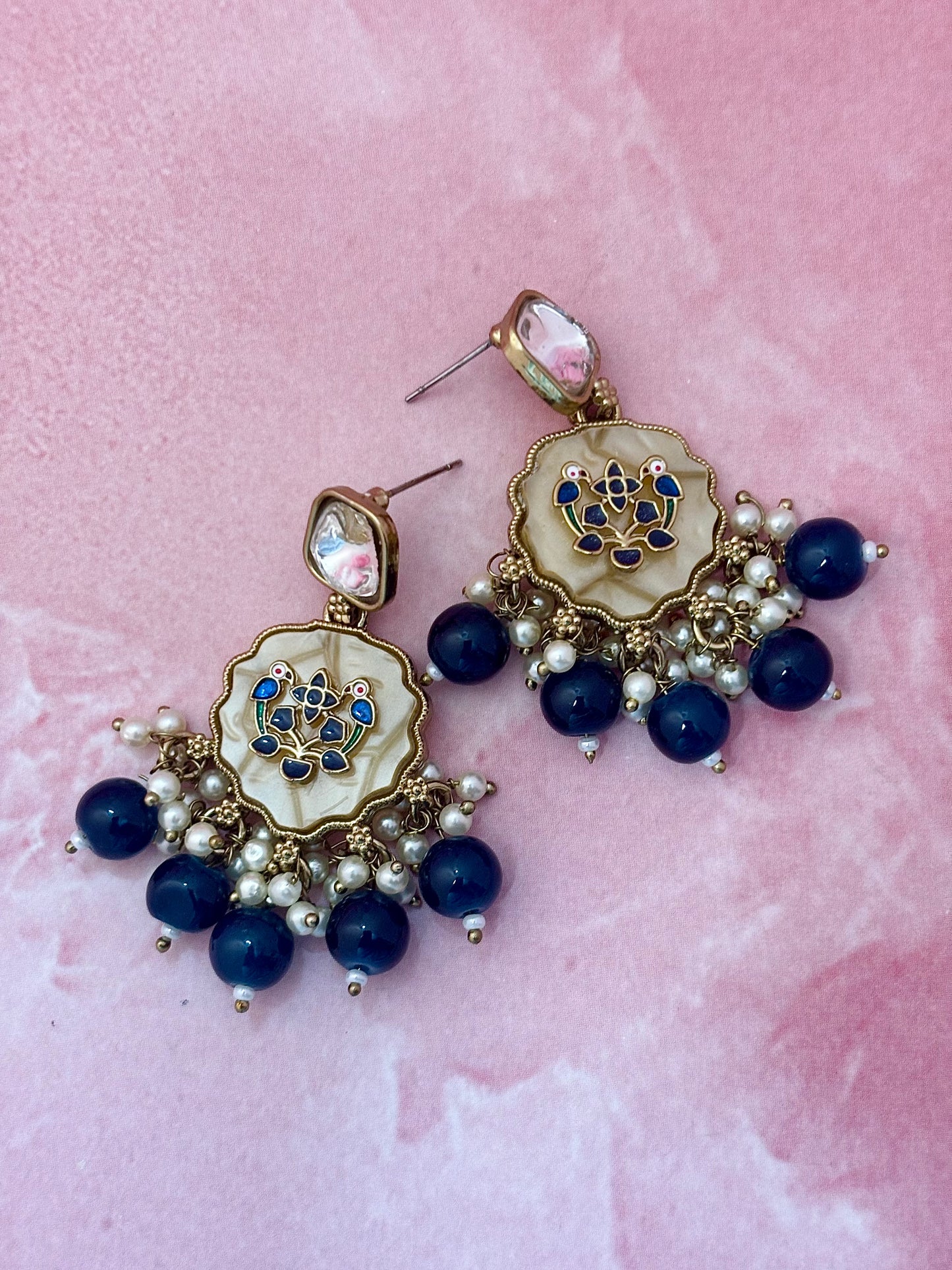 Chitrani Kundan Earrings (Navy Blue)