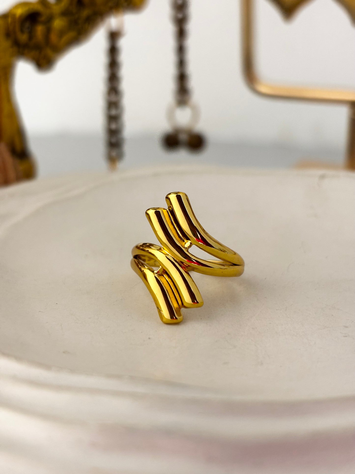 Statement Crossover Ring Gold | Anti Tarnish Light weight