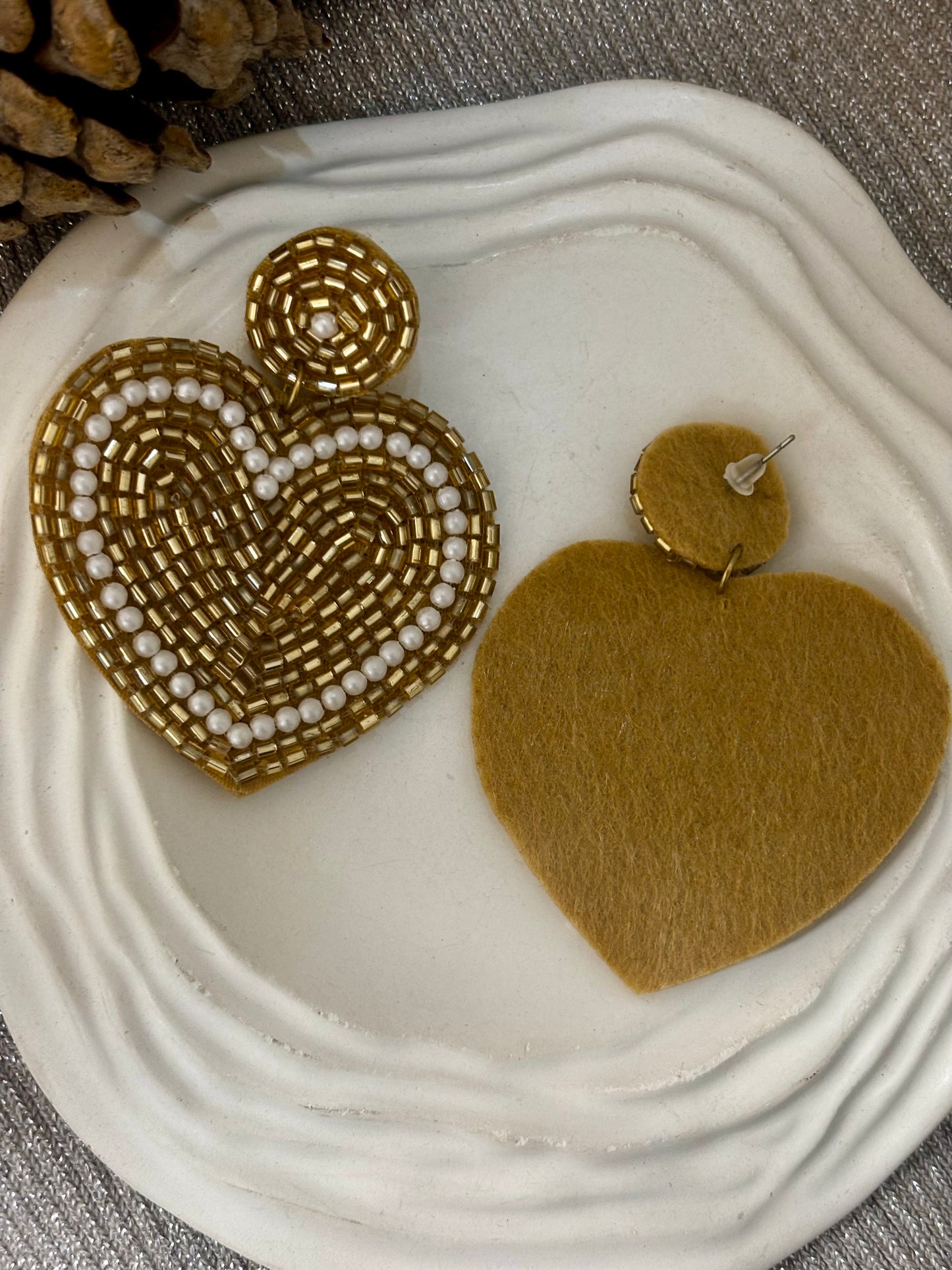 Golden Pearl-Heart Handmade Earrings