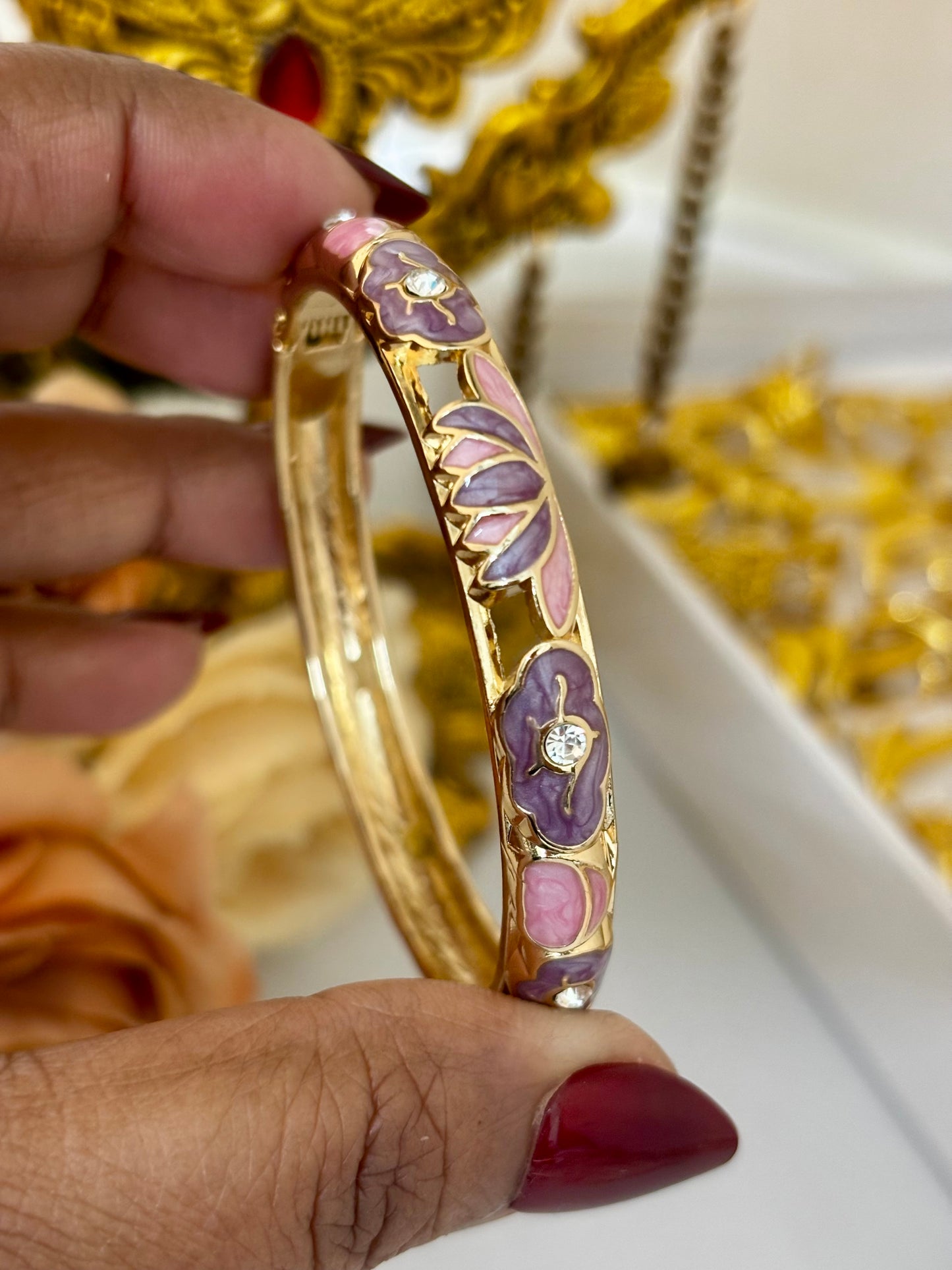 Lavender Flower Meenakari Kada Bracelet