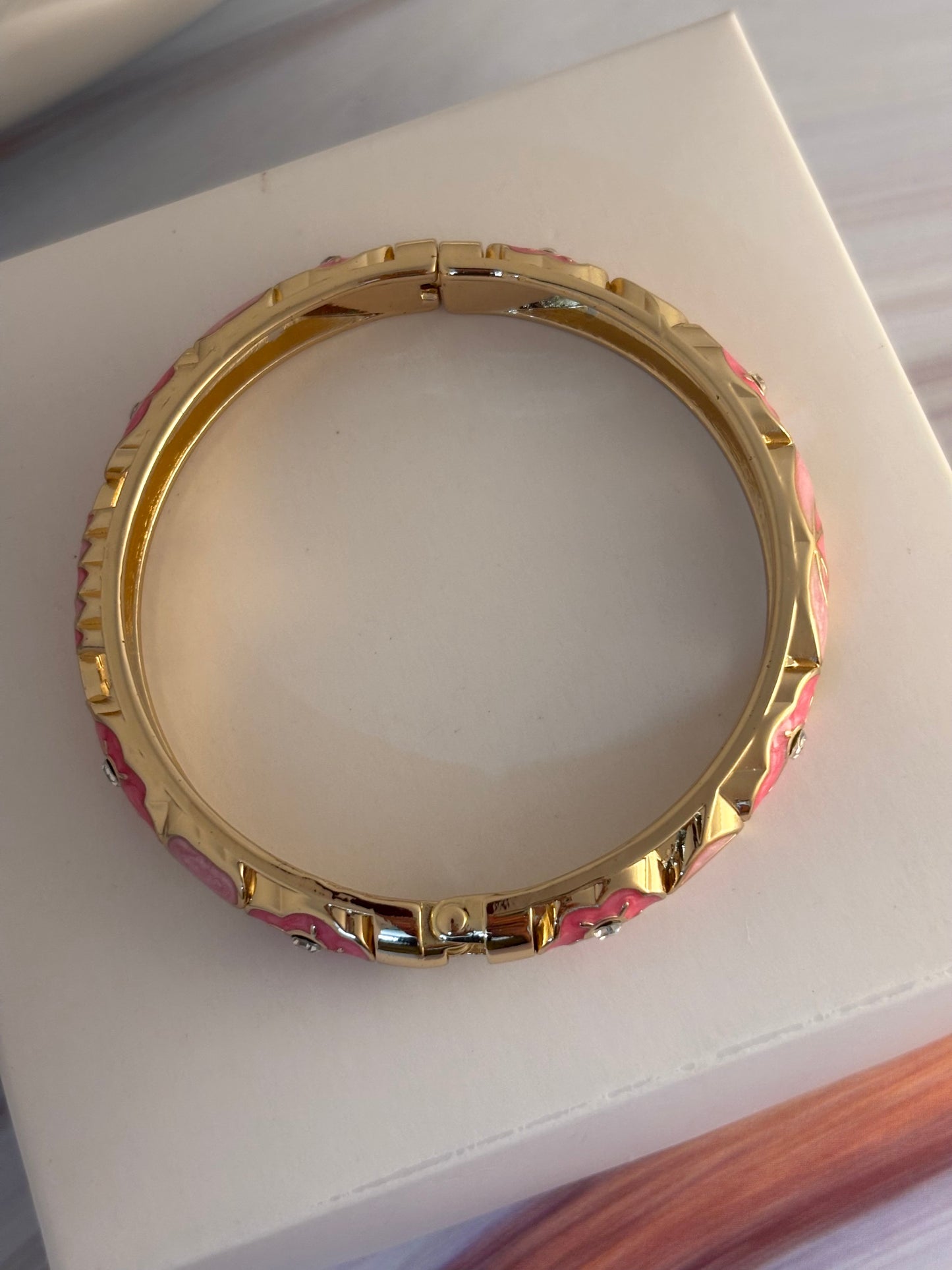 Pink Flower Meenakari Kada Bracelet