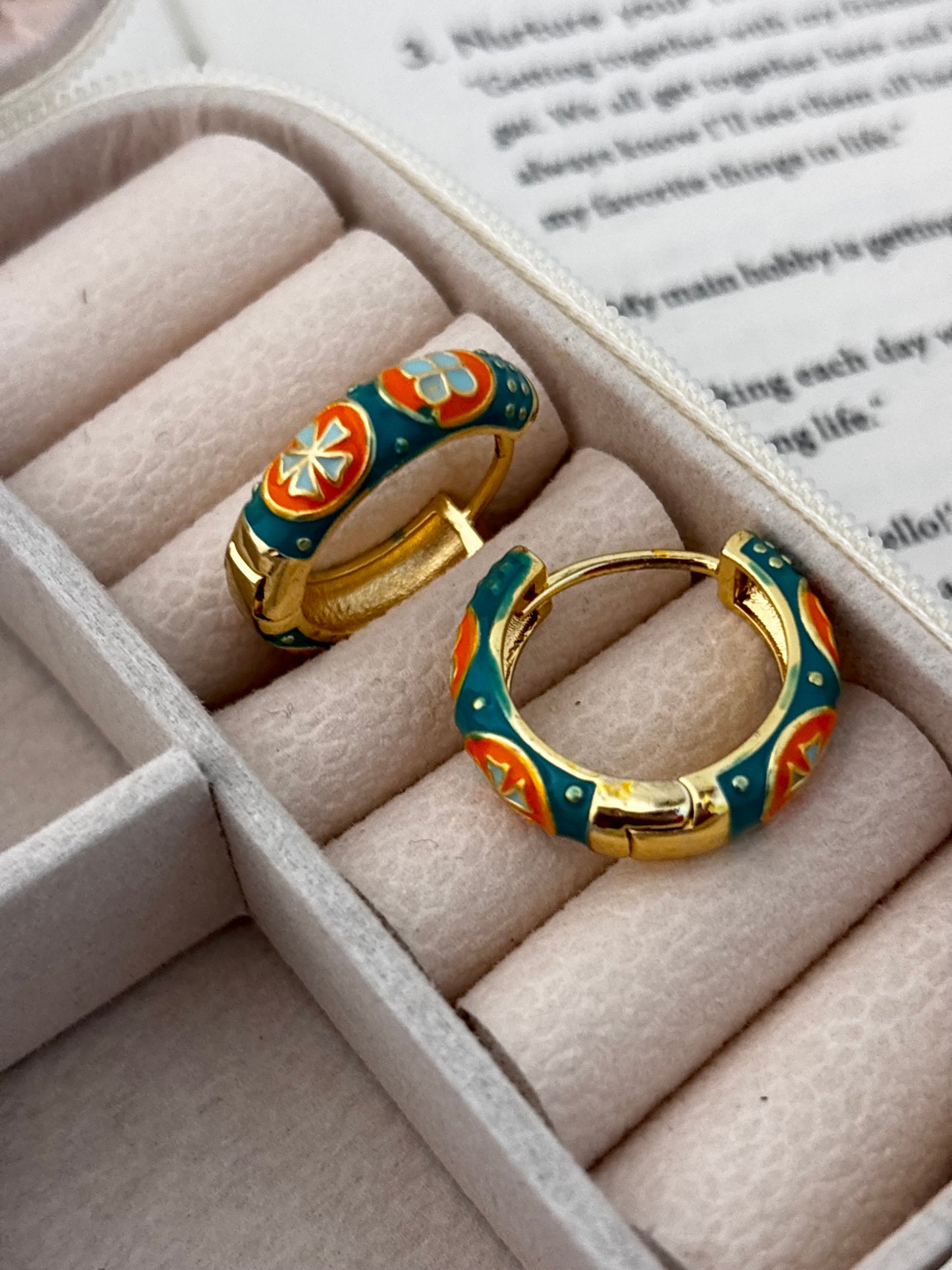 Set of 2 | Green-Yellow Enamel Huggie Hoops | Anti-Tarnish Gold Plated Meenakari Earrings