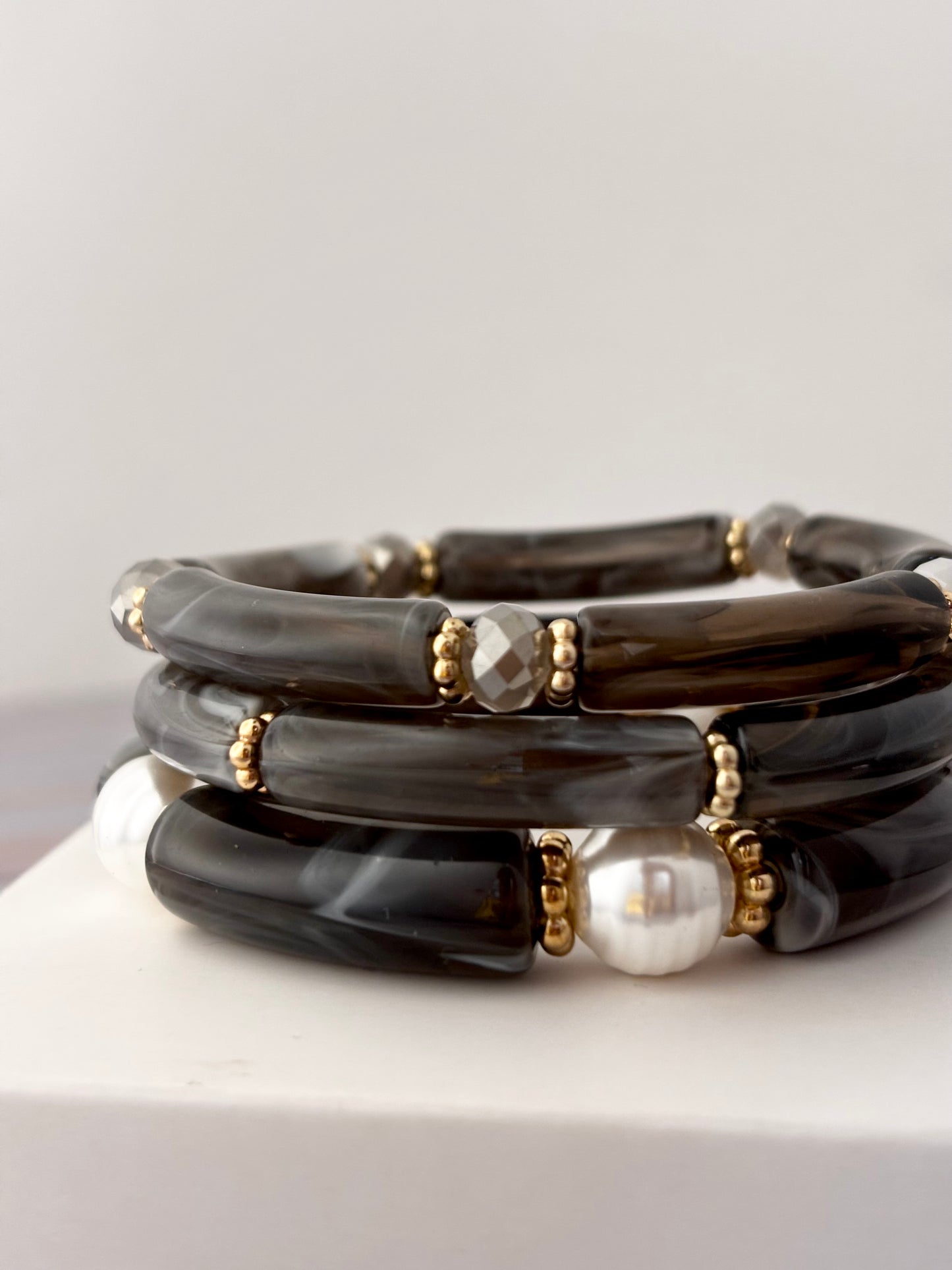 3 Piece Smokey Grey Acrylic Bracelet Stack | All size
