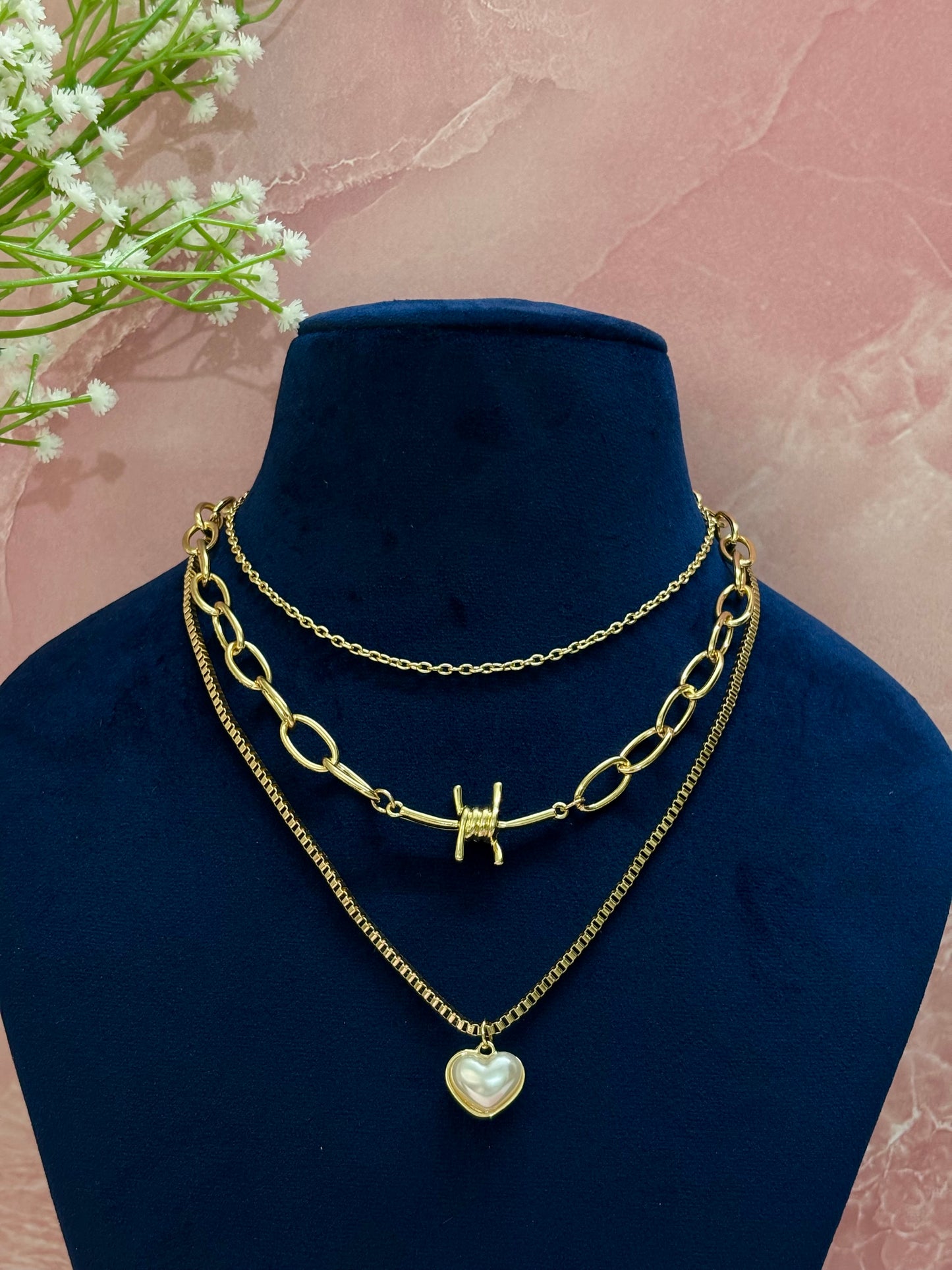 Pearl Hearted Multilayered Necklace | Anti Tarnish Luxe Chunky Necklace