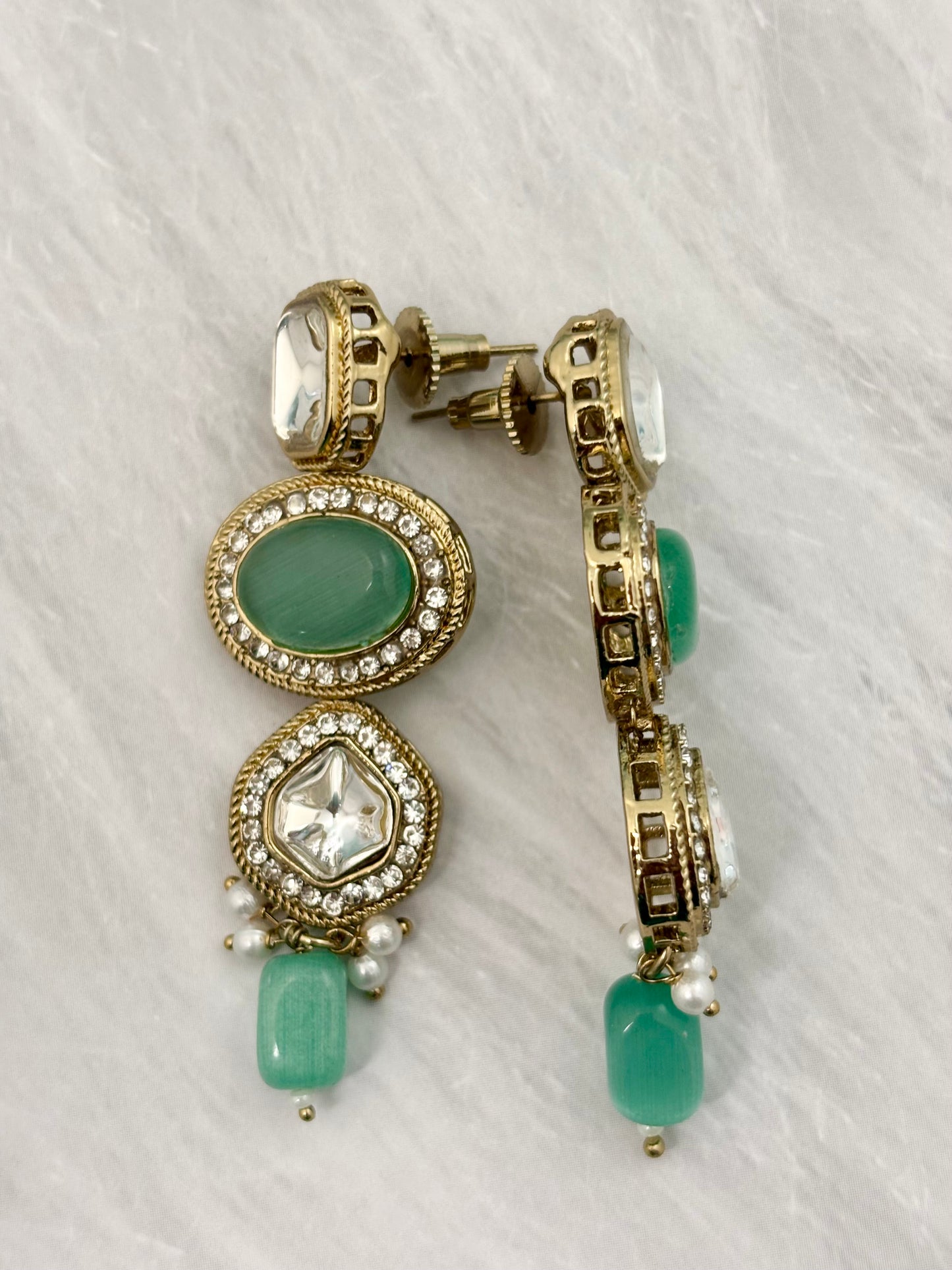 Tanishka Kundan Drop Earrings (Green)