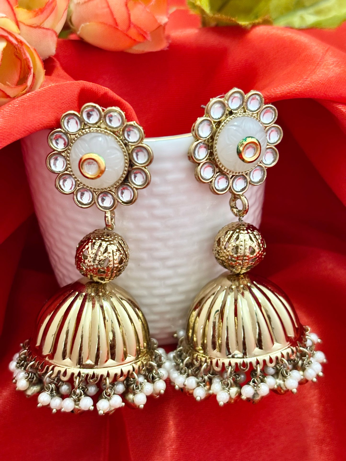 Meher Jhumkas (White)