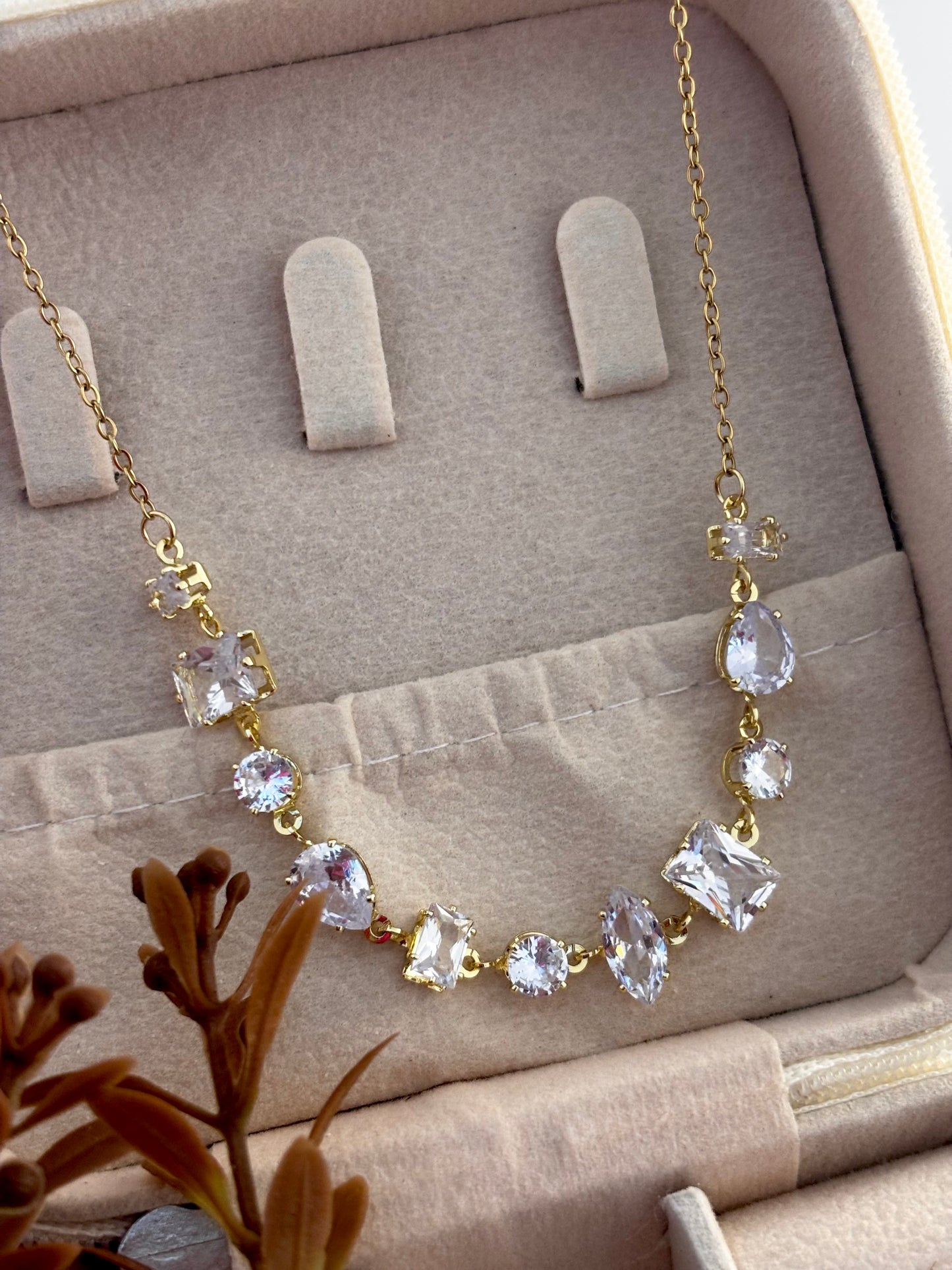 Gold Plated White Crystal Necklace | Anti Tarnish Brand Inspired