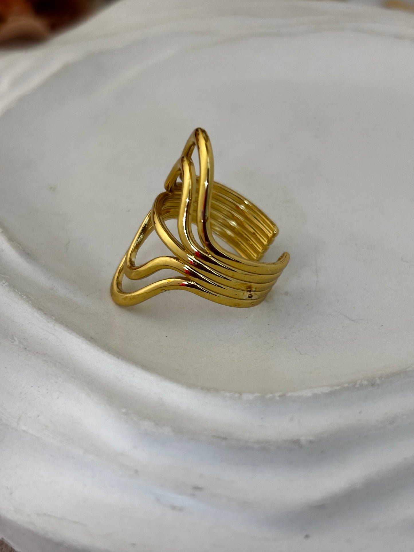 Modern Wave Anti-Tarnish Gold Plated Ring