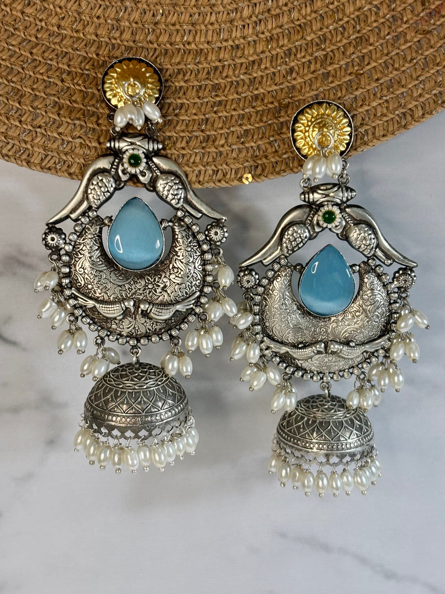 Manorama Long Jhumka Earrings (Blue) Jhumka