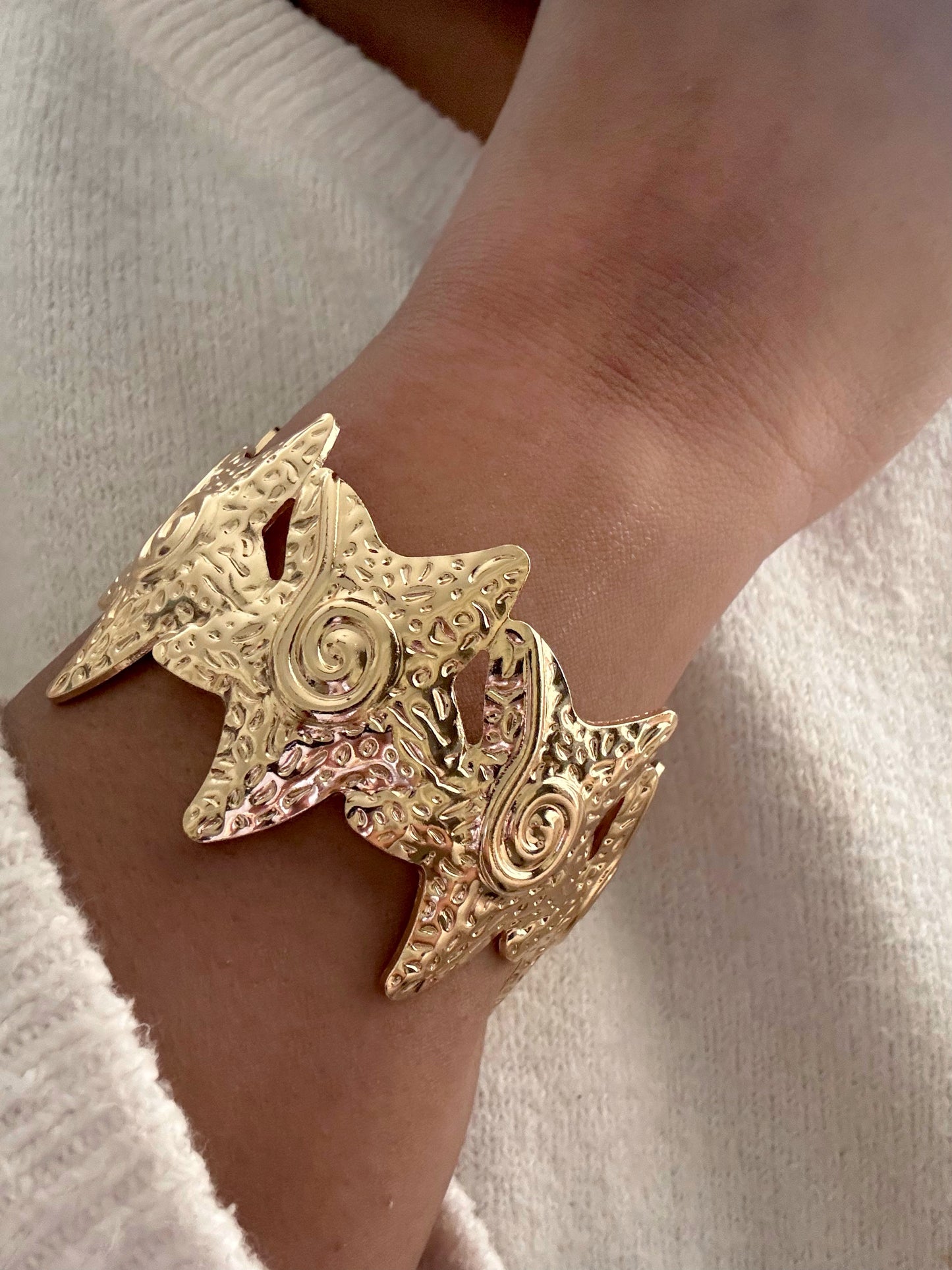 Adjustable Gold Starfish Cuff Bracelet for Women | Beach Themed