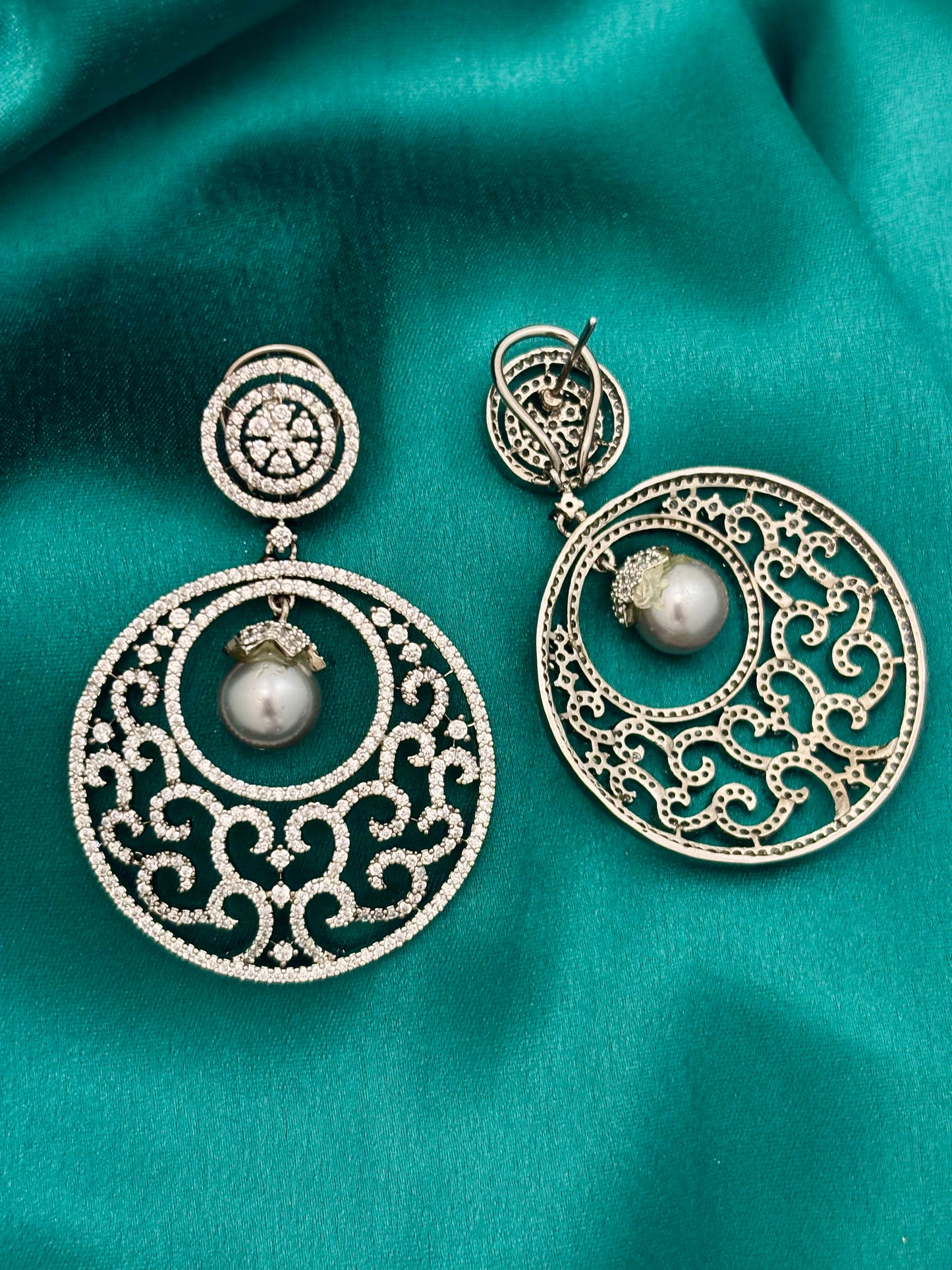 Victorian Style Ariessa AD and Pearl Earrings | Wedding & Party Wear