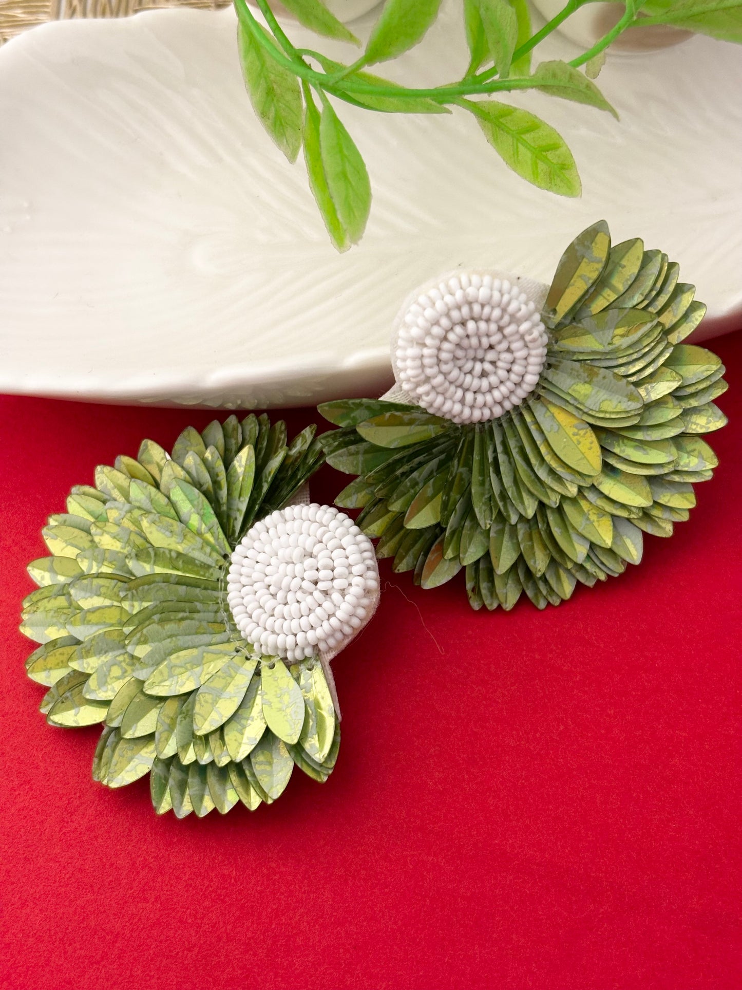 Green Glow Petal Flower Handmade Earrings