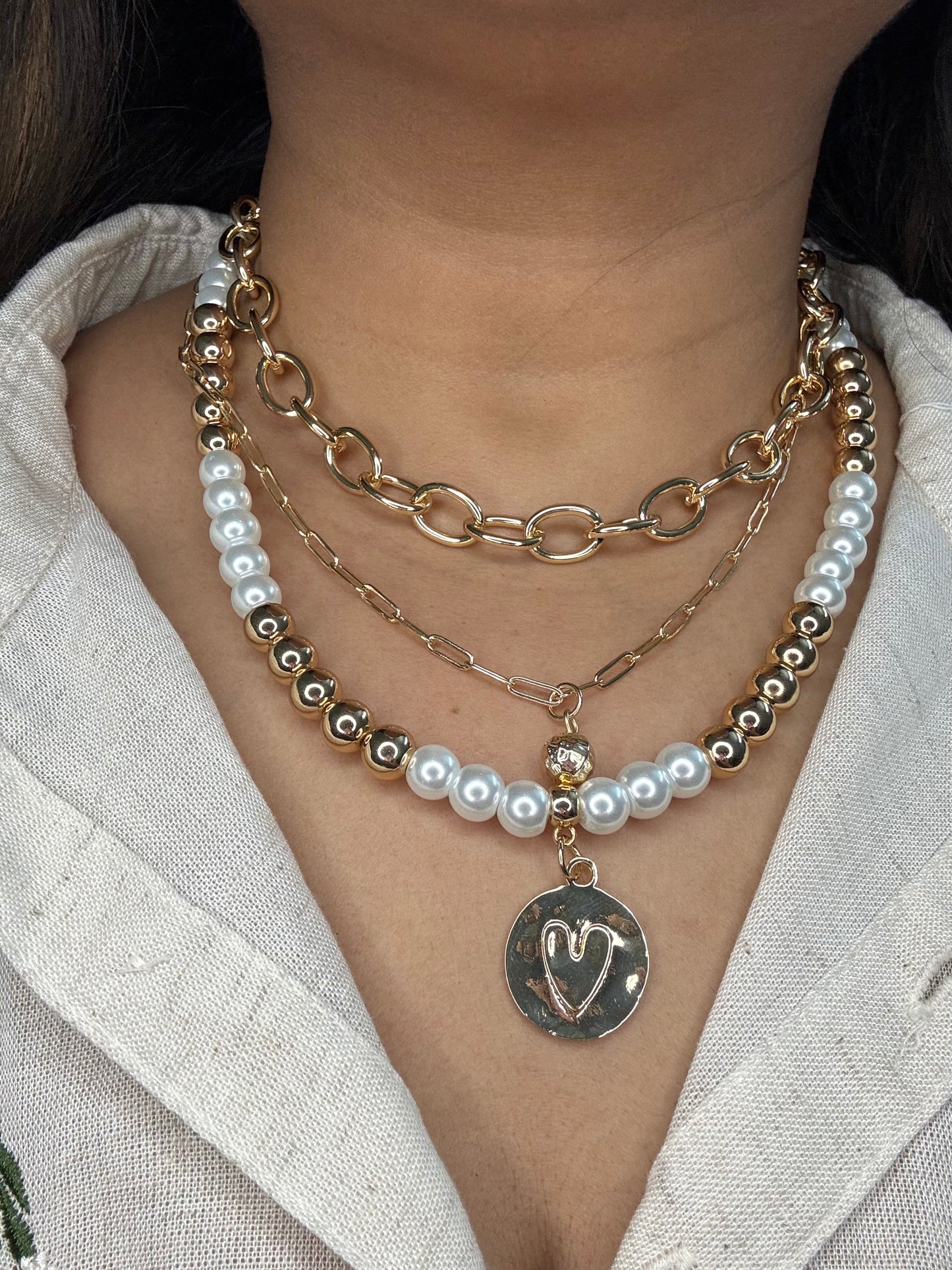 Chunky Pearl Multi Layered Necklace