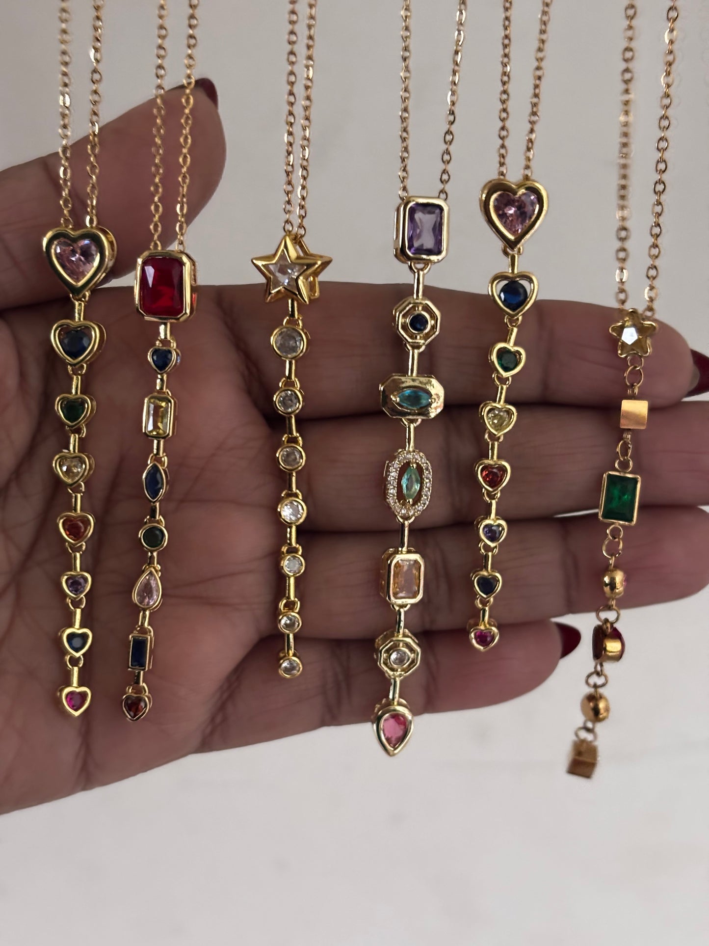 Viral Golden Multicolor Stone Vertical Drop Necklace
