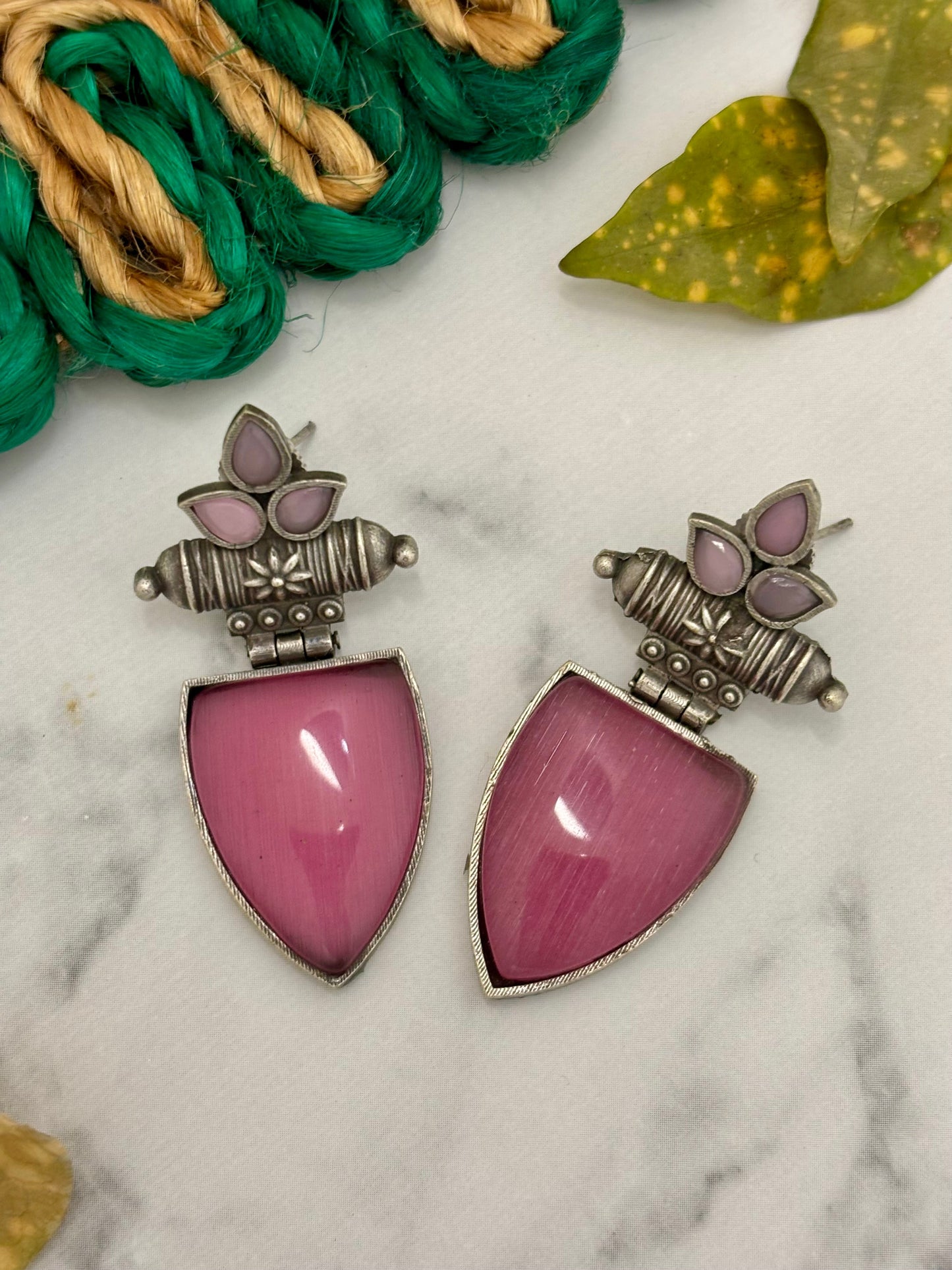 Aadhira Silver Drop Earrings Pink Drops