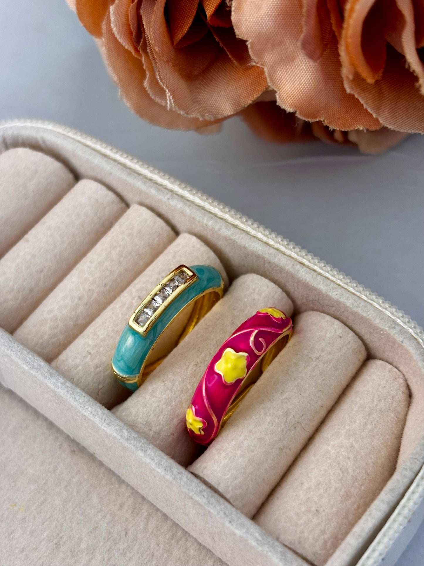 Petals & Promises Duo Enamel Ring Set | Adjustable Base