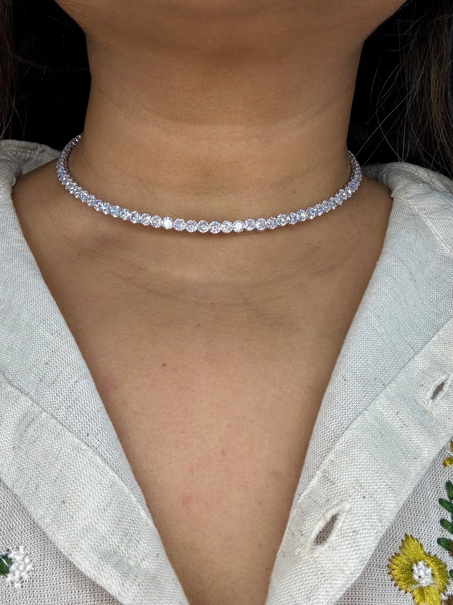 Sparkling Silver Tennis Choker with Cubic Zirconia