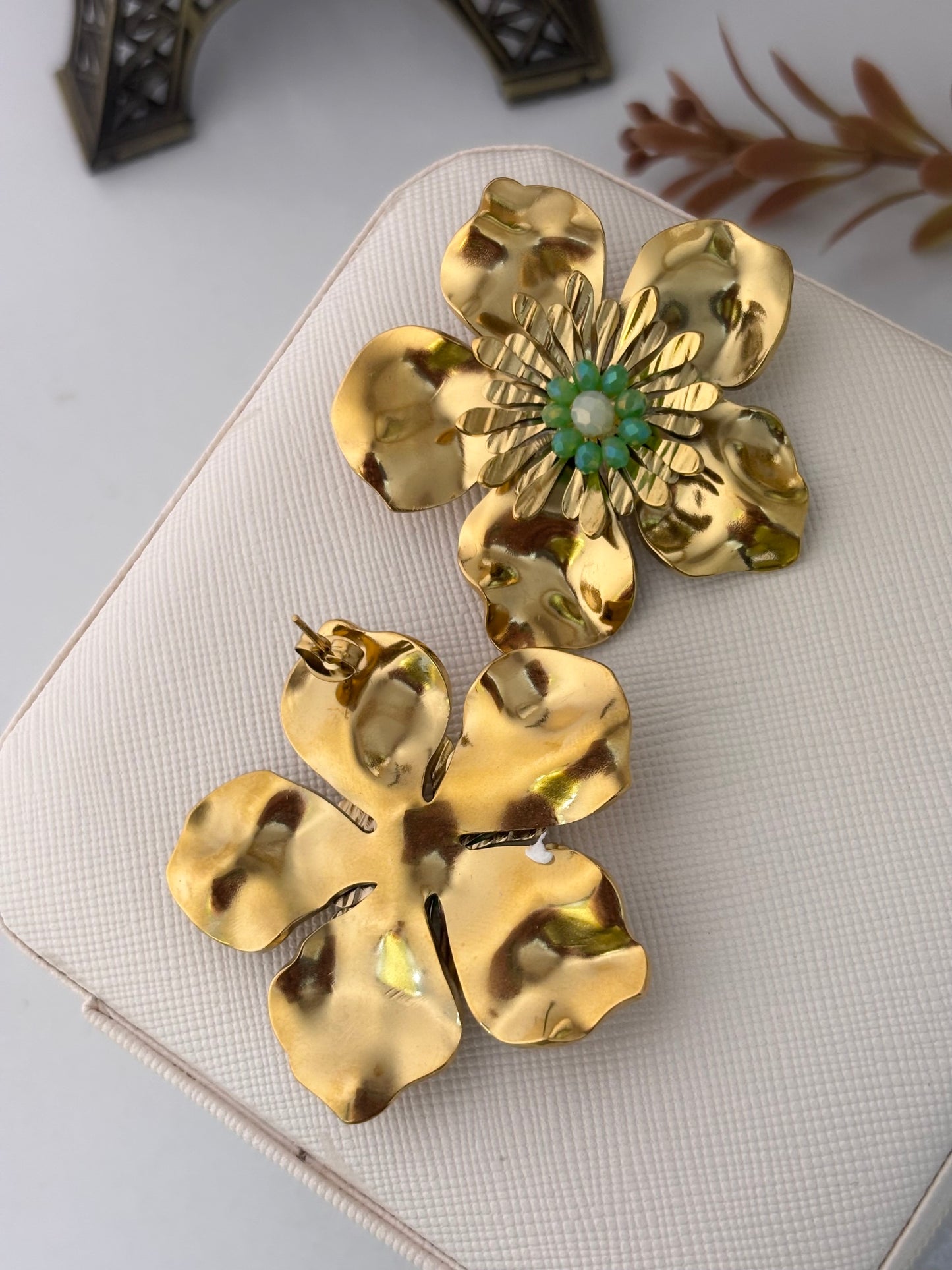 Chunky Statement Floral Earrings for Women | Anti-Tarnish Gold Plated Flower Earrings