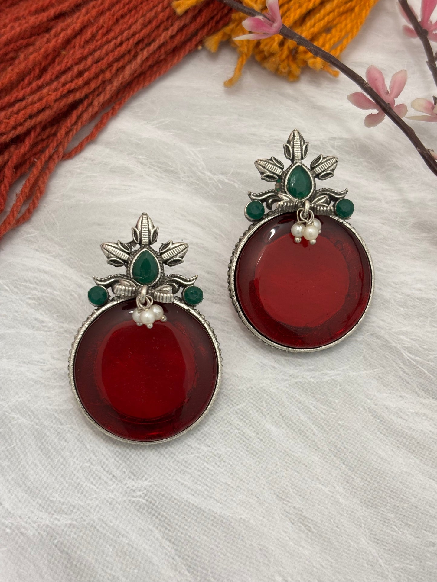 Indira Stud Earrings (Red)