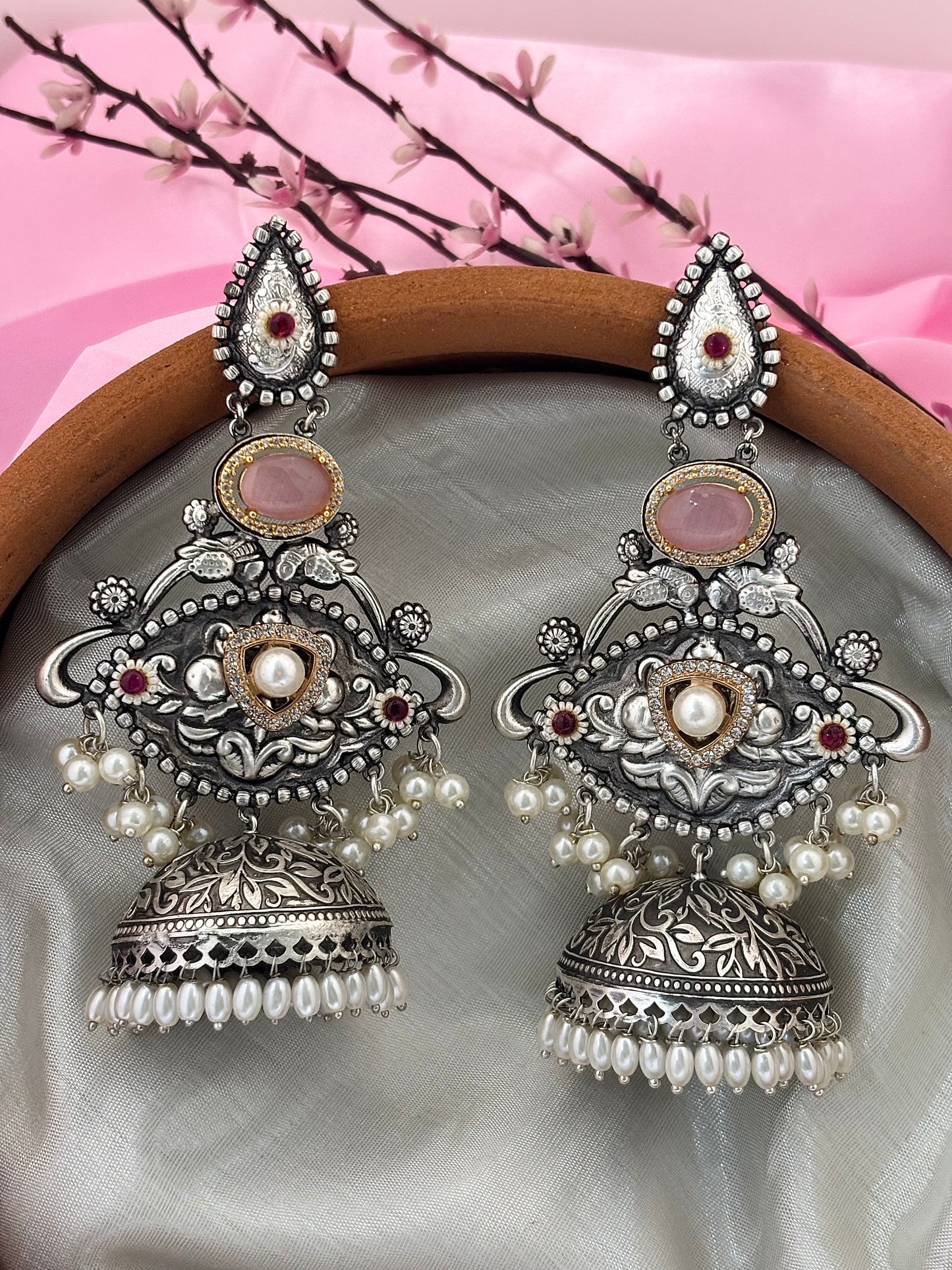 Chitrangada ~ Long Jhumka Earrings (Pink)