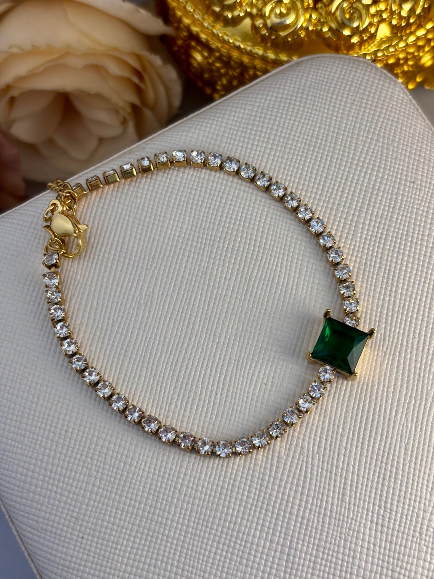 Green Stone Gold Tennis Bracelet