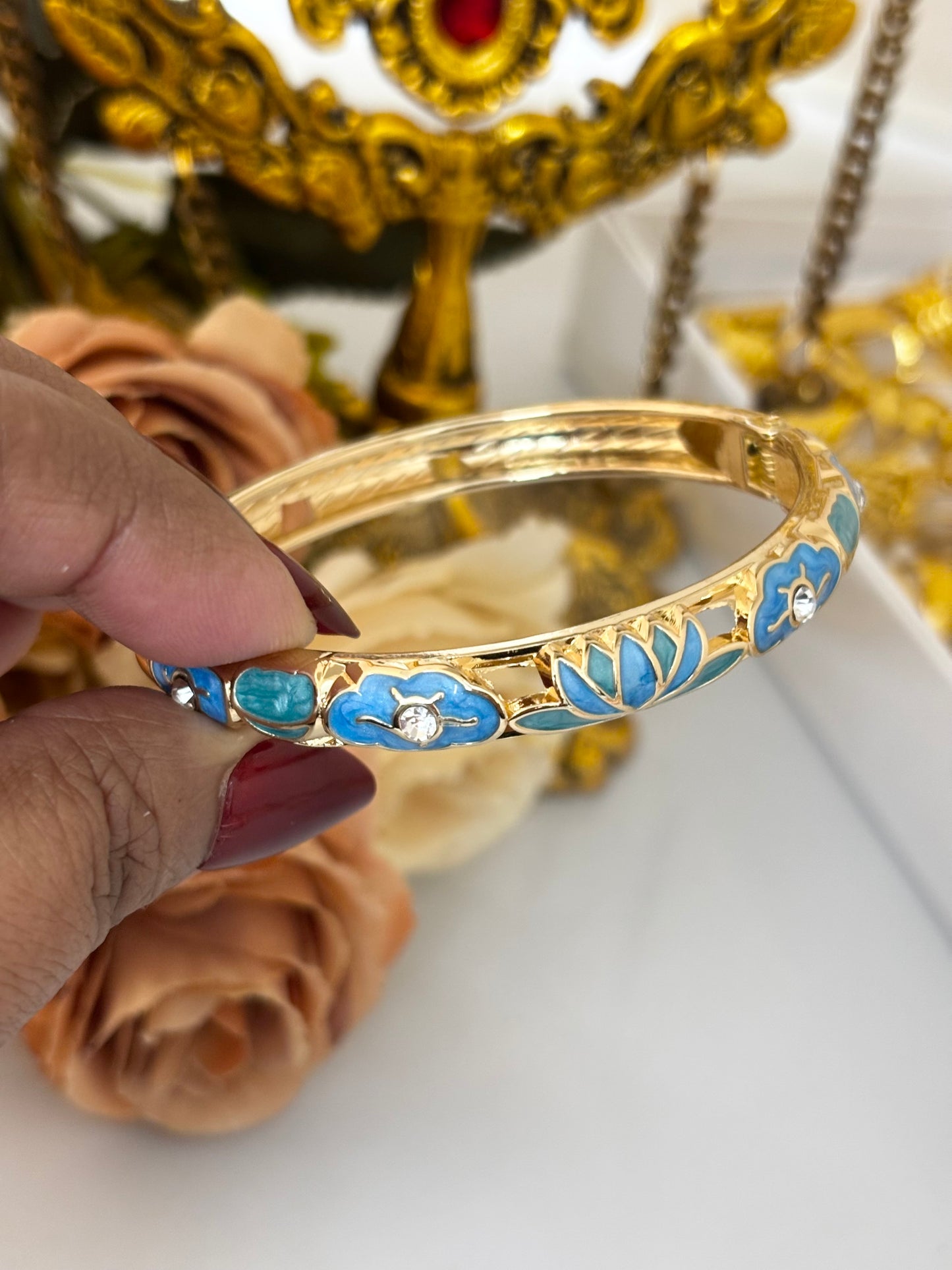 Blue Flower Meenakari Kada Bracelet