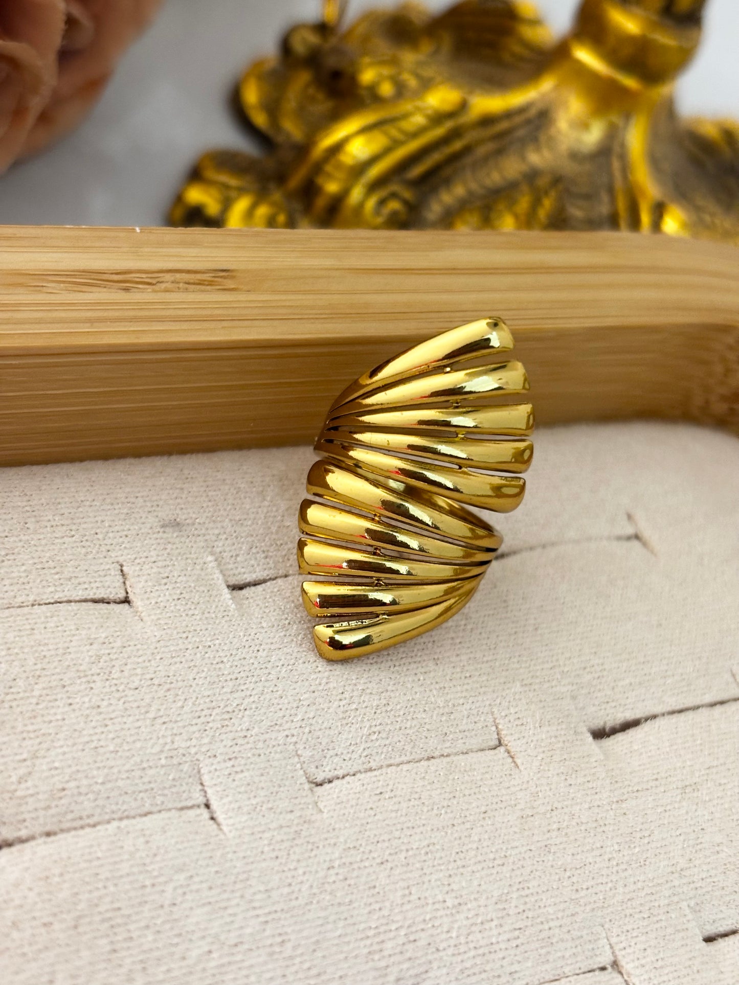 Chunky Ribbed Gold Dome Ring - Anti Tarnish Gold Plated