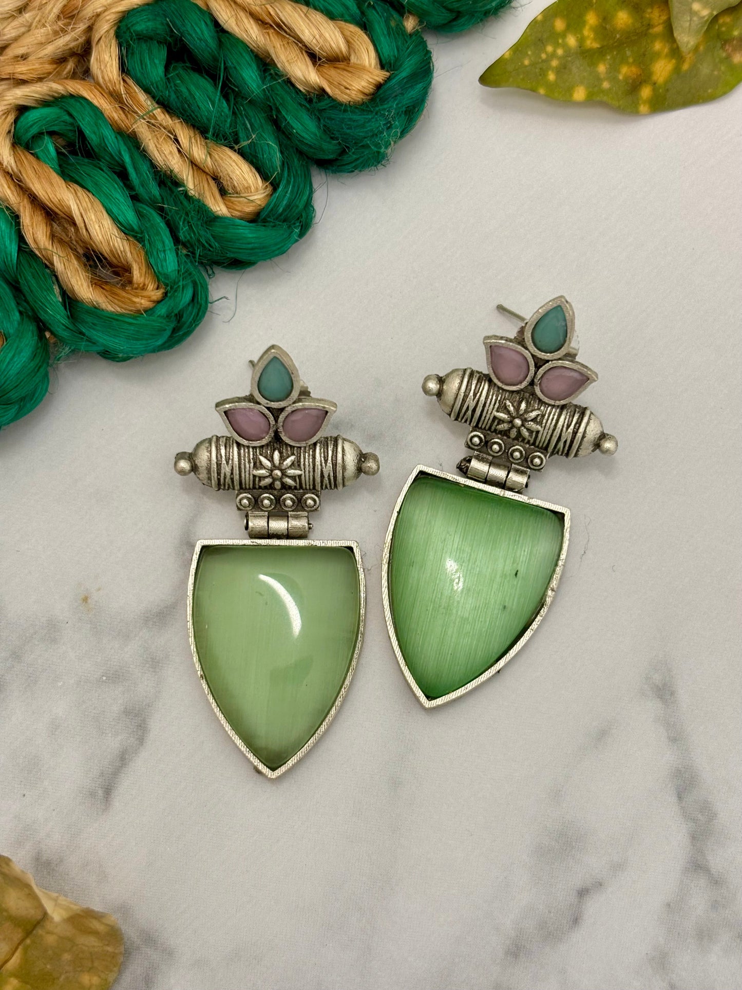 Aadhira Silver Drop Earrings Sea green Drops