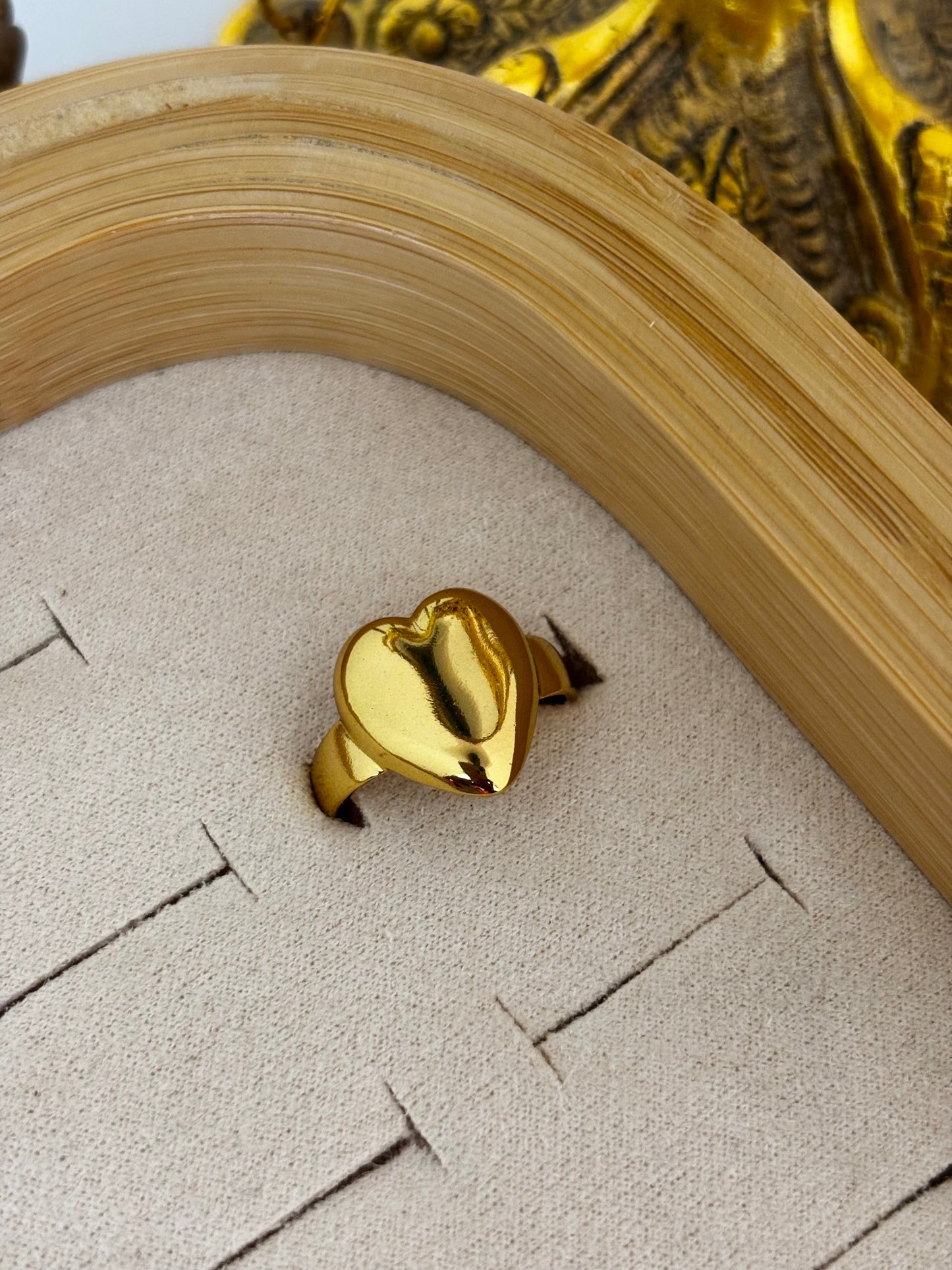 Golden Heart Statement Ring for Women | Anti-Tarnish Gold Plated