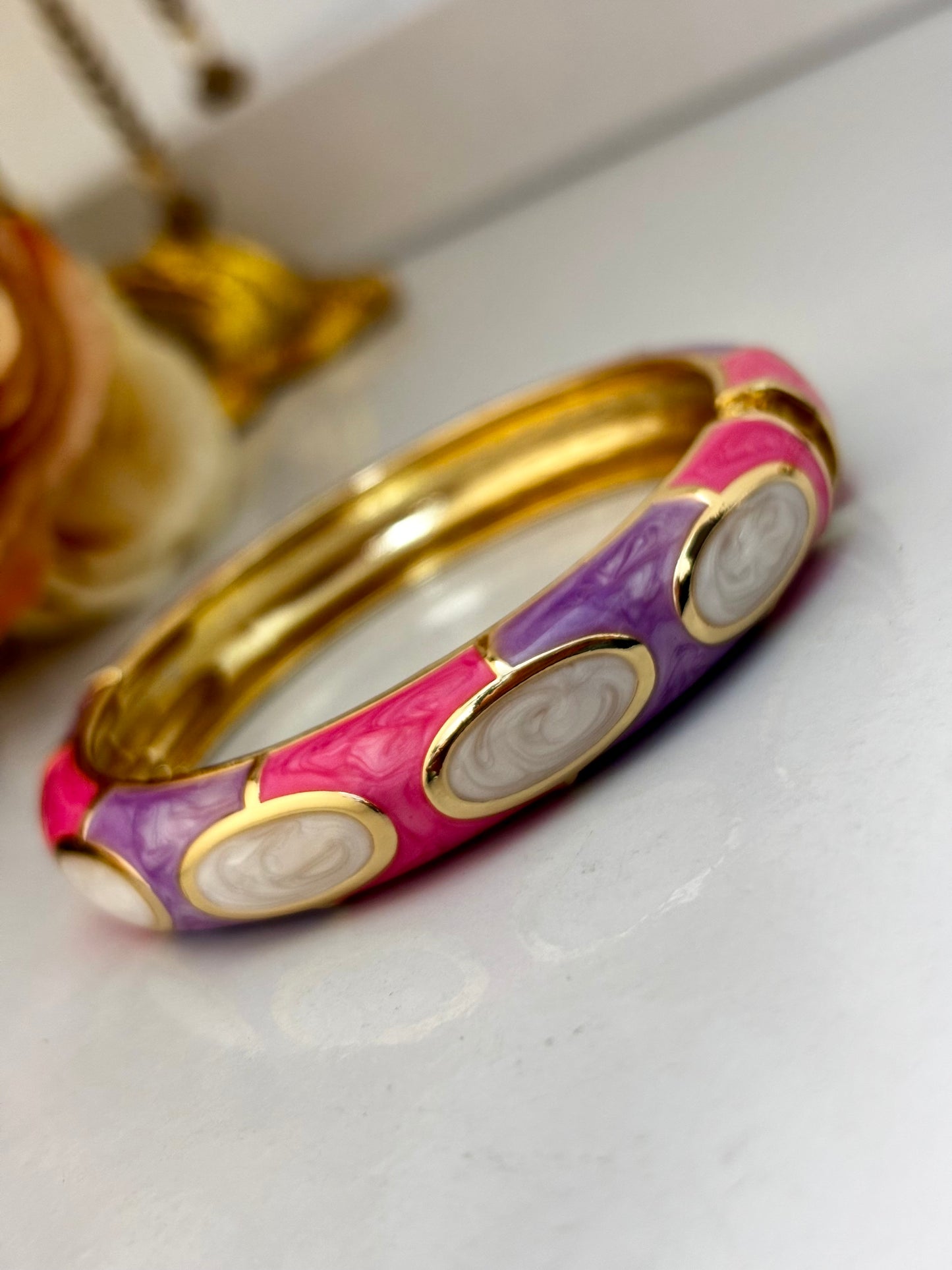 Pink Lavender Gold-Tone Statement Bangle Bracelet for women
