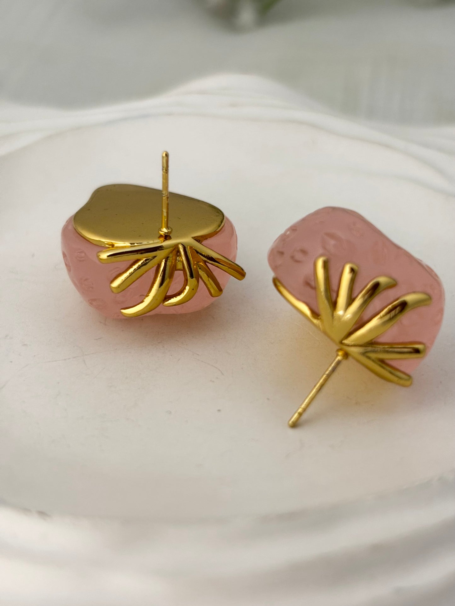 Blush Strawberry Resin Gold Studs (Pink)