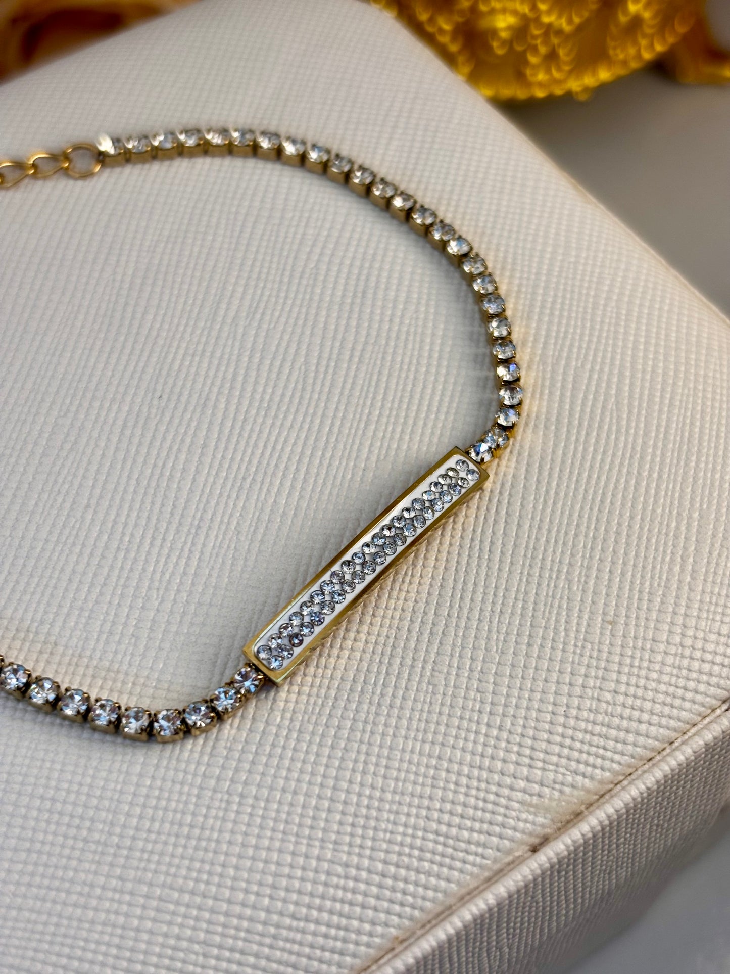 Gold Crystal Bar Tennis Bracelet | Anti Tarnish