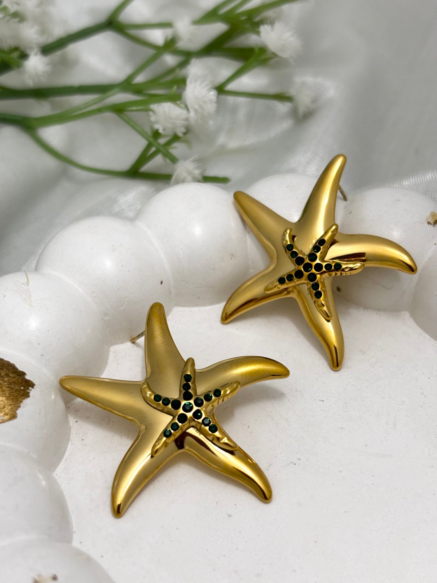Emerald Starfish | Anti-Tarnish Gold Plated Studs