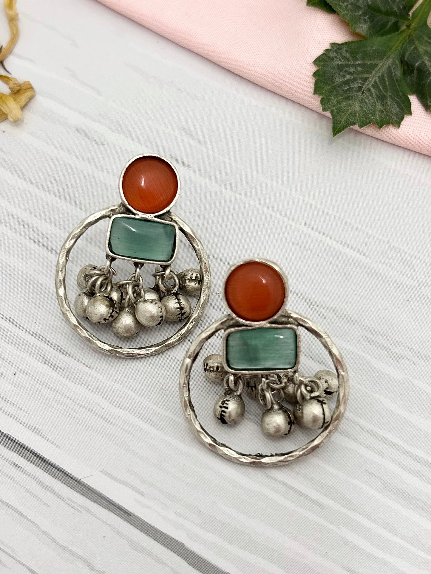 Manjiri Earrings (Sea Green & Brick)