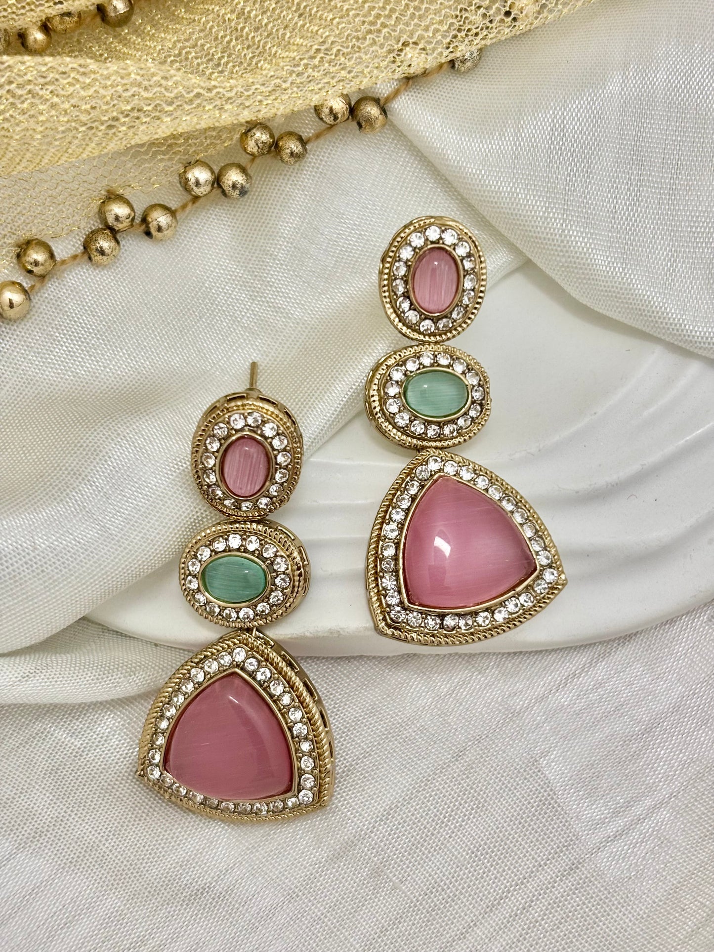 Ishya Kundan Drops (Pink)
