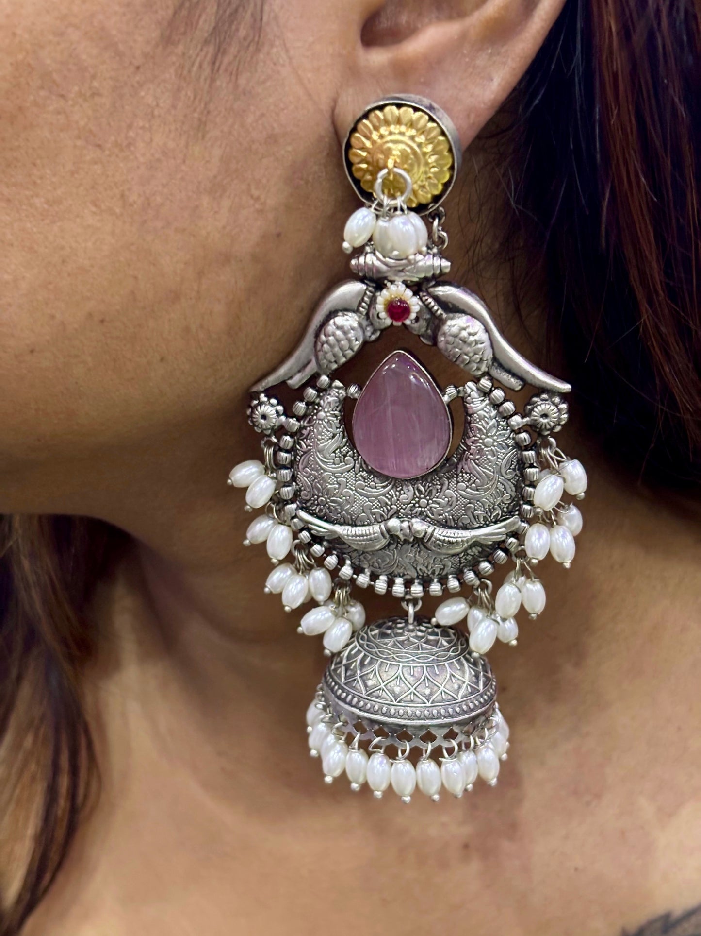 Manorama Long Jhumka Earrings (Pink)