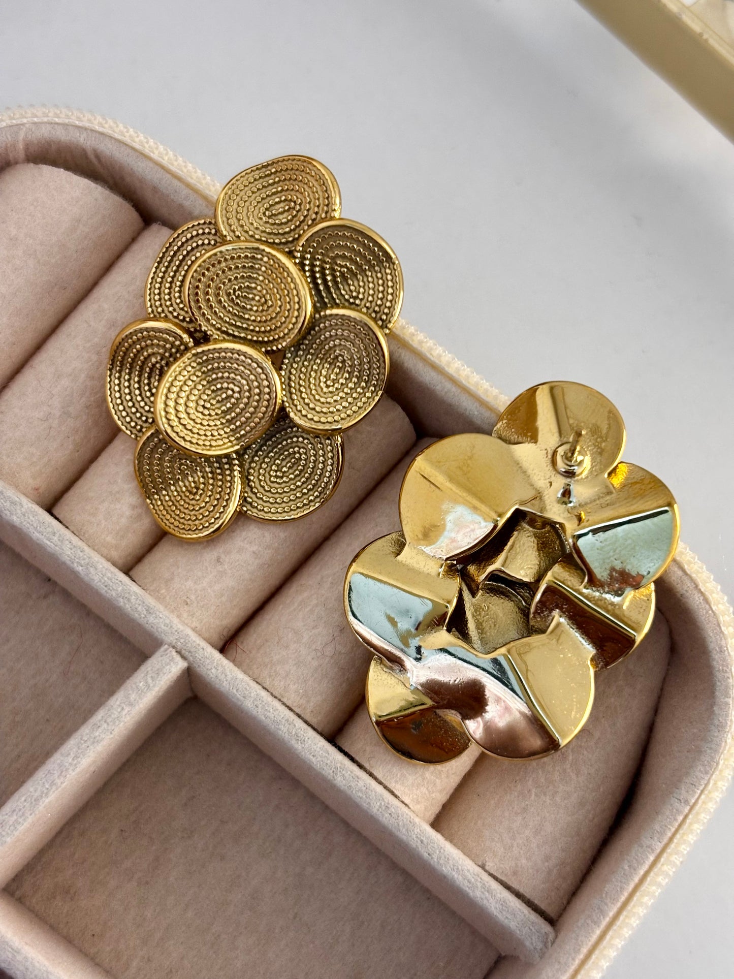 Gold Textured Statement Stud Earrings